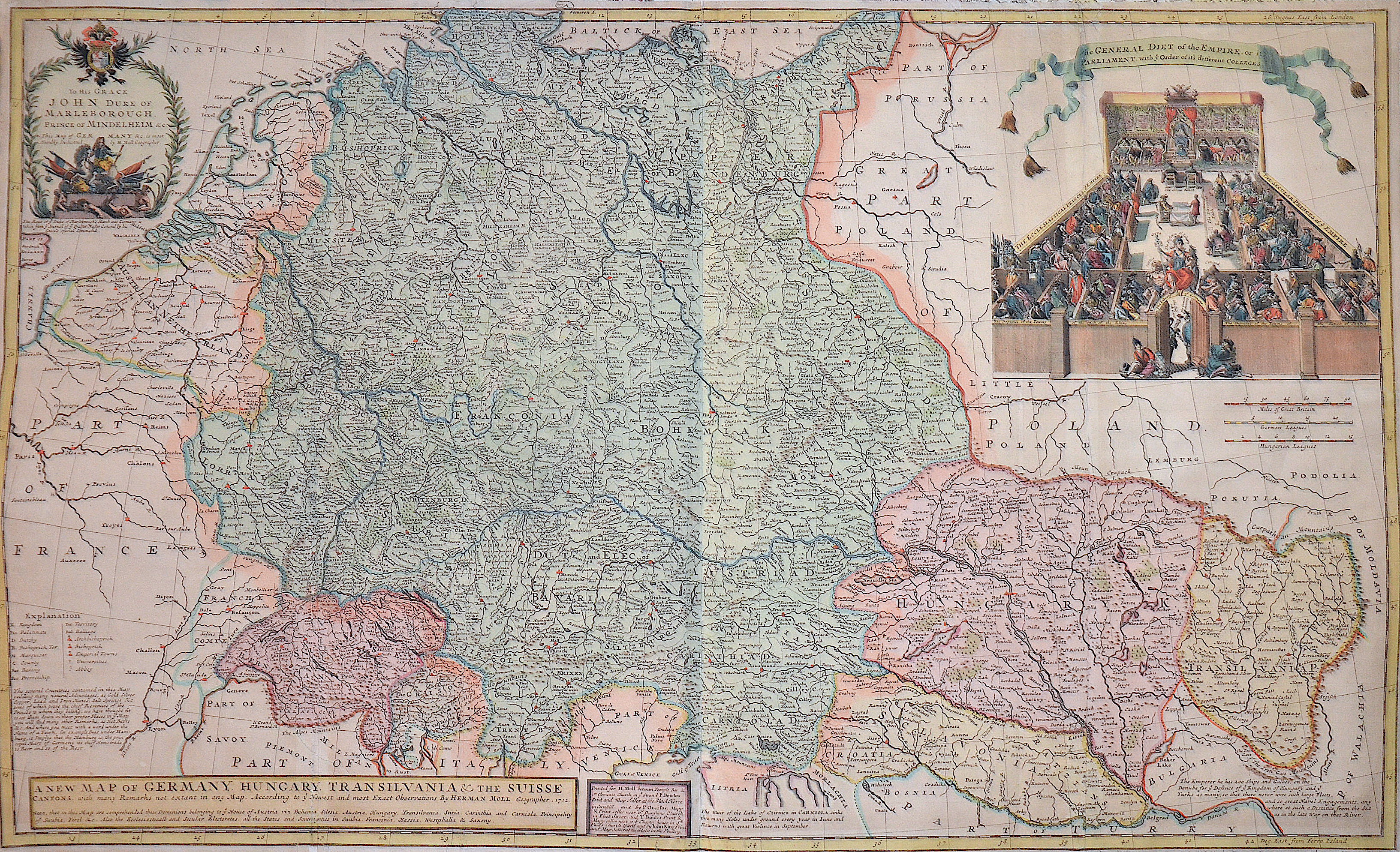 Moll  A new map of Germany. Hungary. Transivania and the Suisse Cantons……..