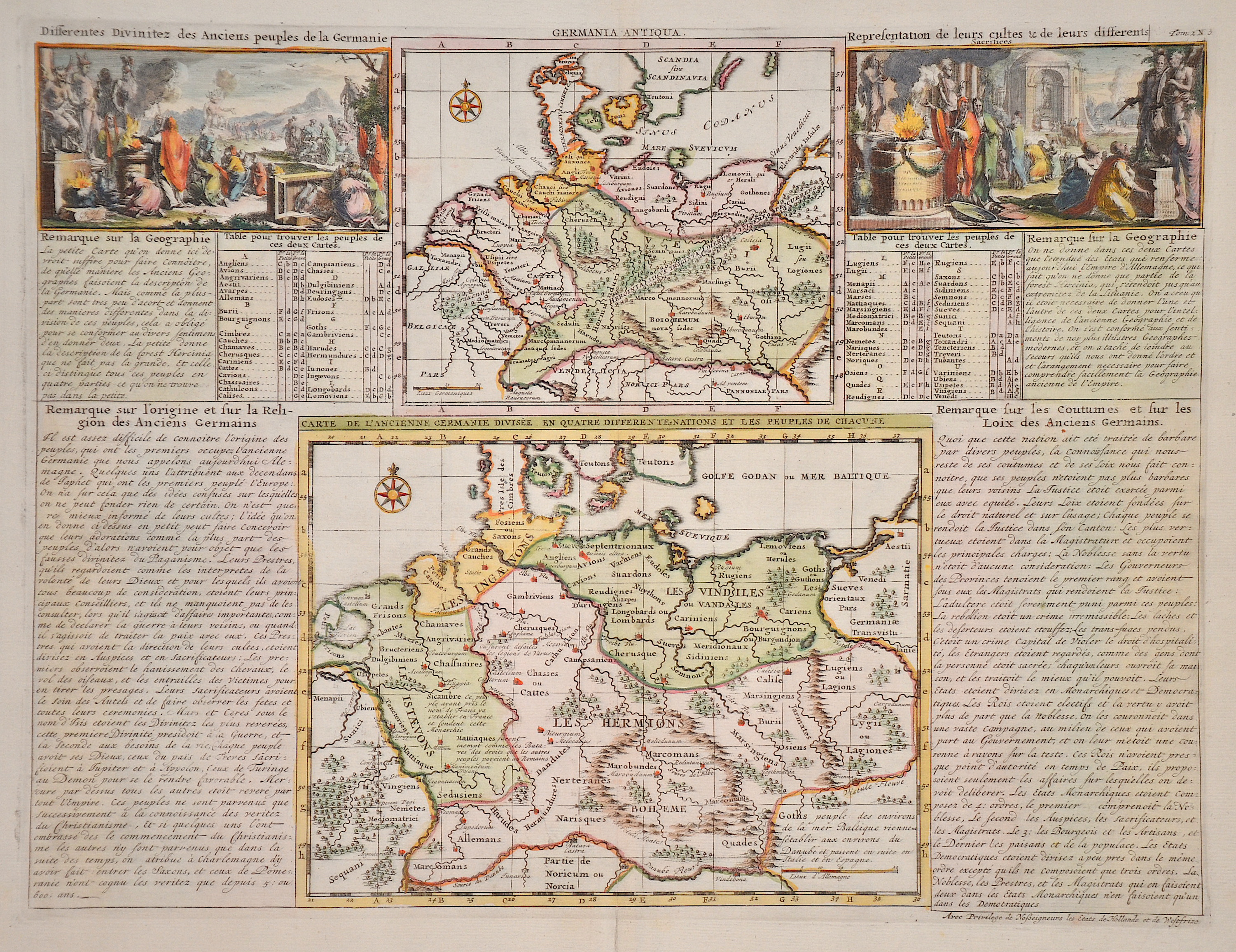 Chatelain  Carte de l´ancienne Germanie divisee en quatre differentes Nations et les peules de chacune