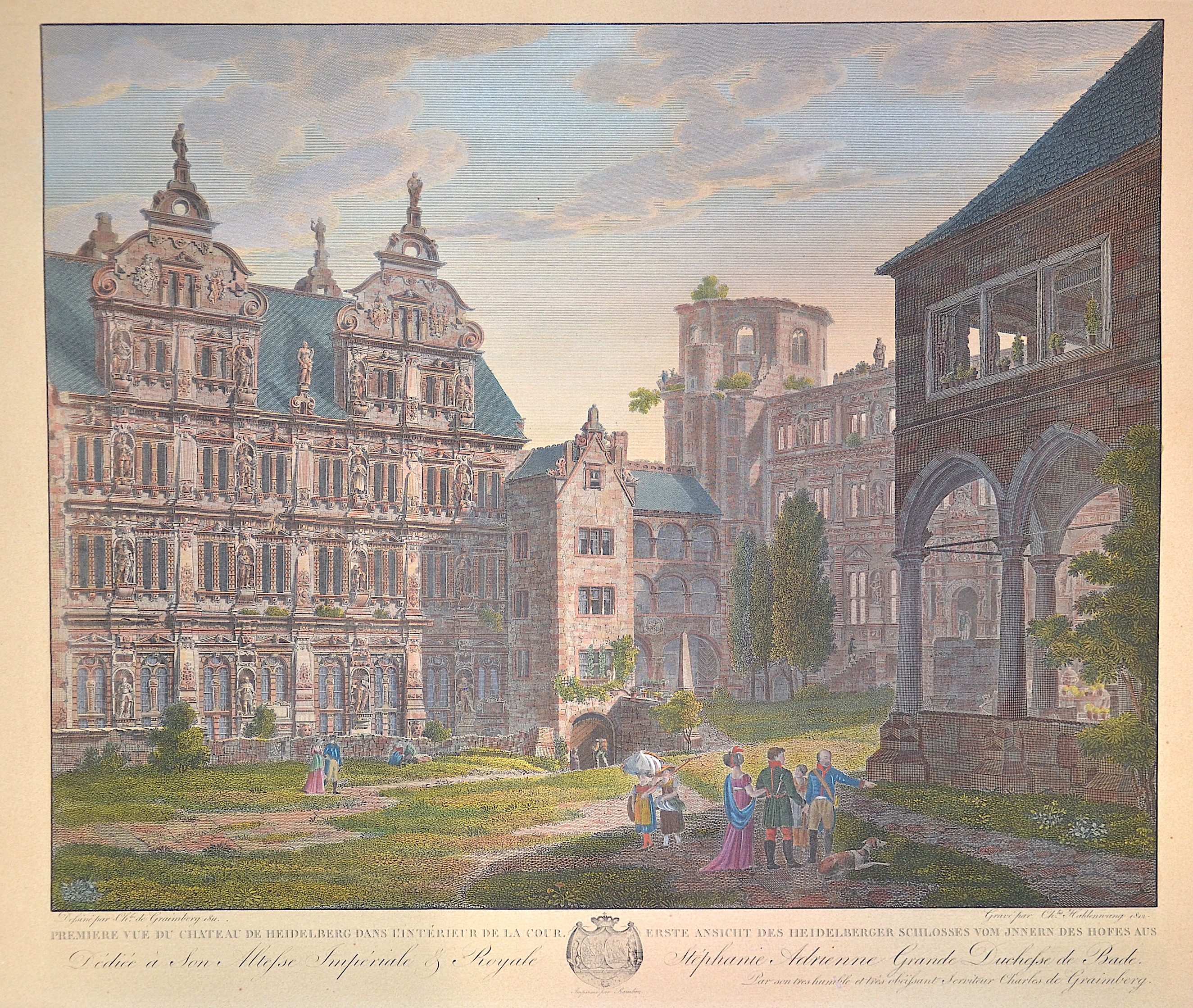 Graimberg  Erste Ansicht des Heidelberger Schlosses von Innern des Hofes aus