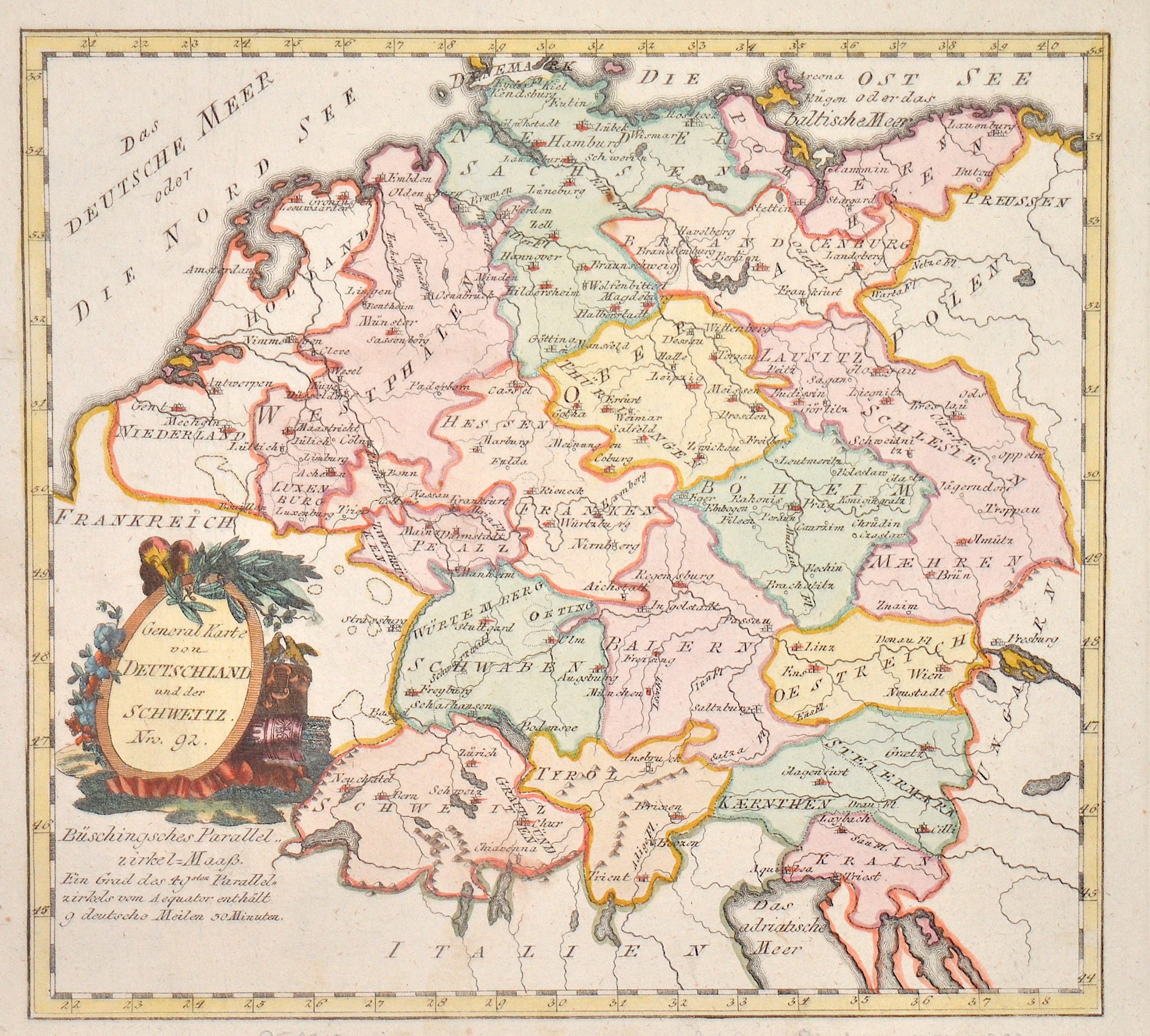 Reilly Franz Johann Joseph General Karte von Deutschland und der Schweitz. Nro. 92.