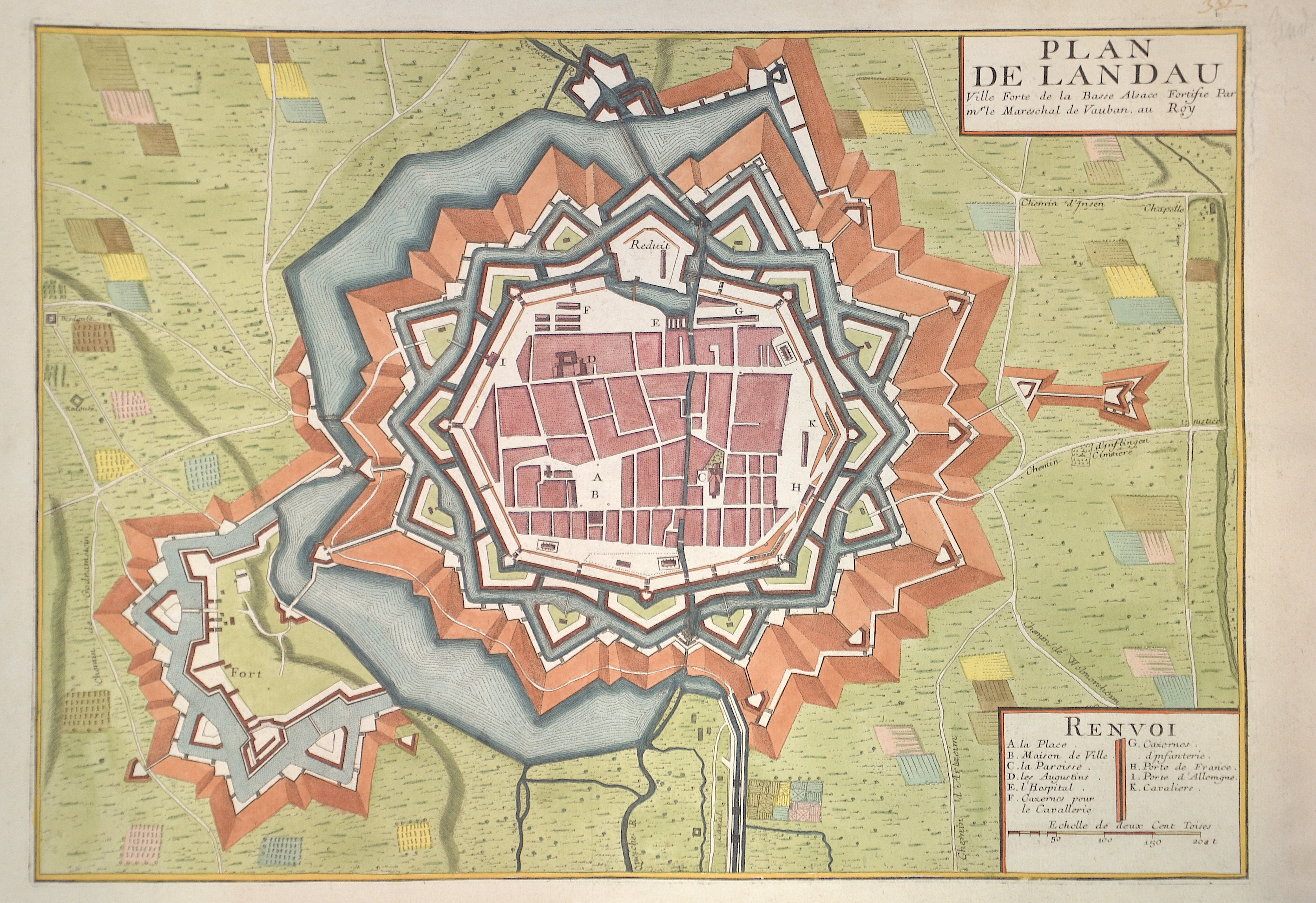 Baillieu Gaspard Plan de Landau Ville Forte de la Basse Alsace Fortisie Par mr le Mareschal de Vauban. au Roy