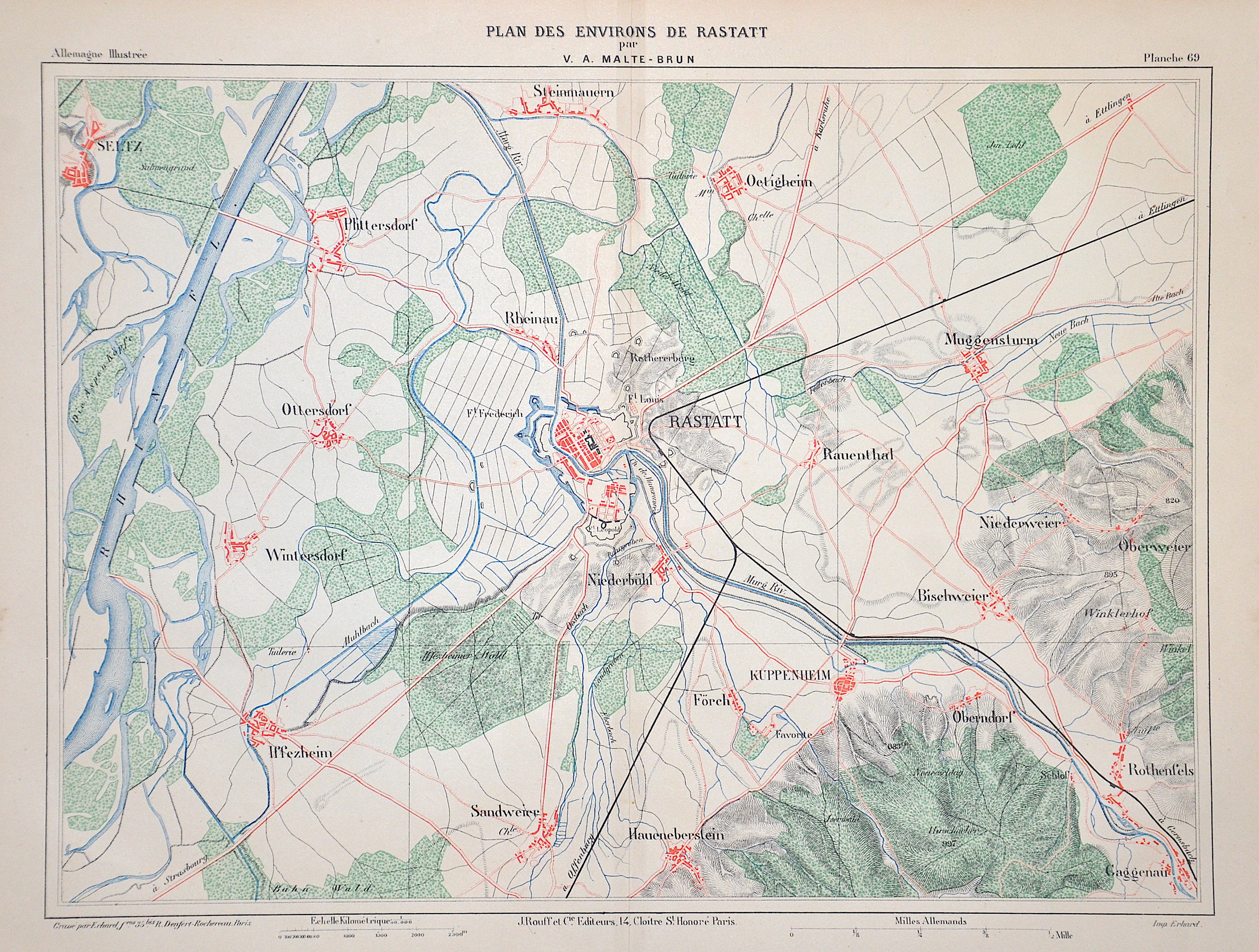 Malte-Brun Victor Adolphe Plan des Environs de Rastatt par V. A. Malte-Brun
