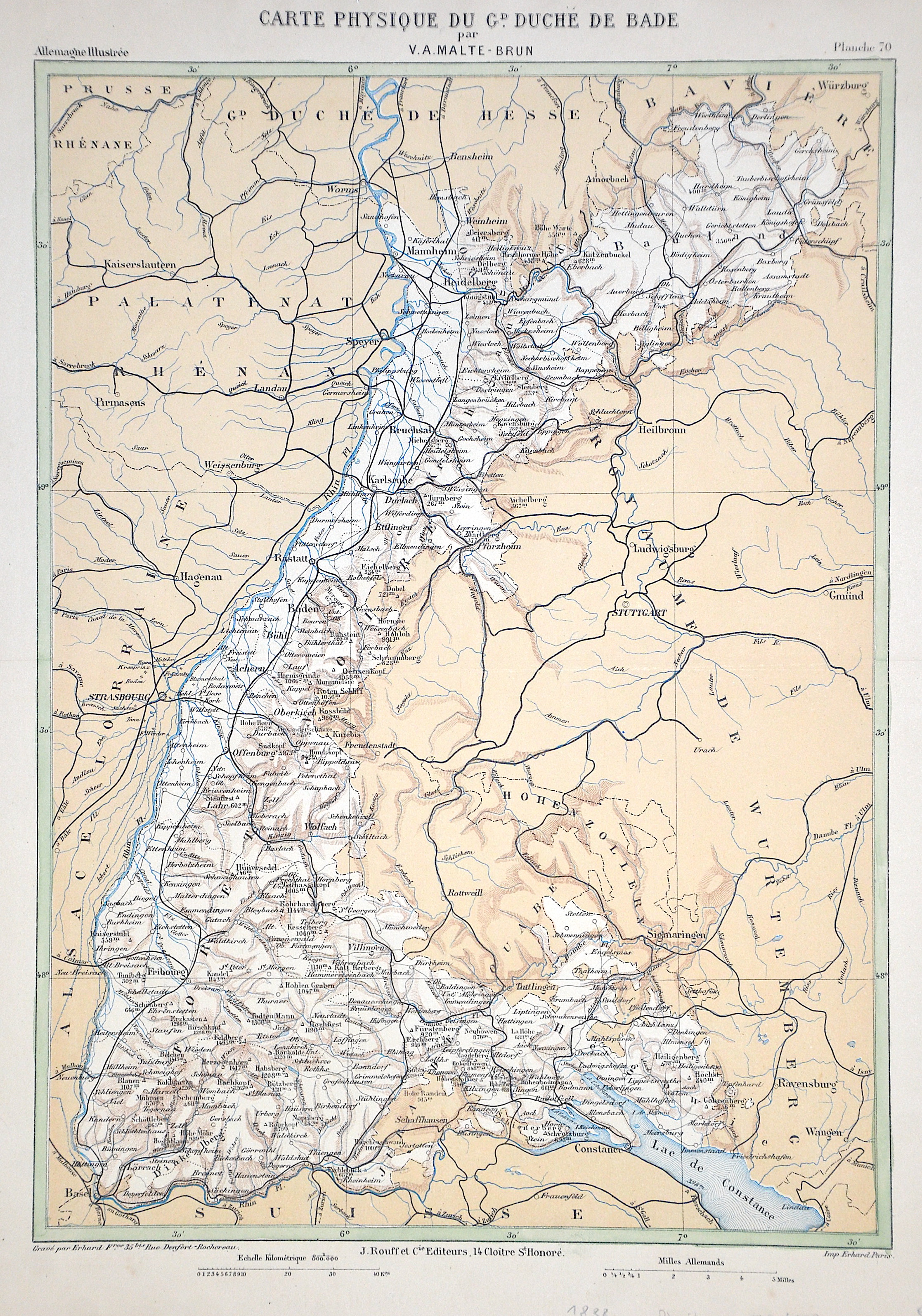 Malte-Brun  Carte physique du Gd. Duche de Bade par V. A. Malte-Brun