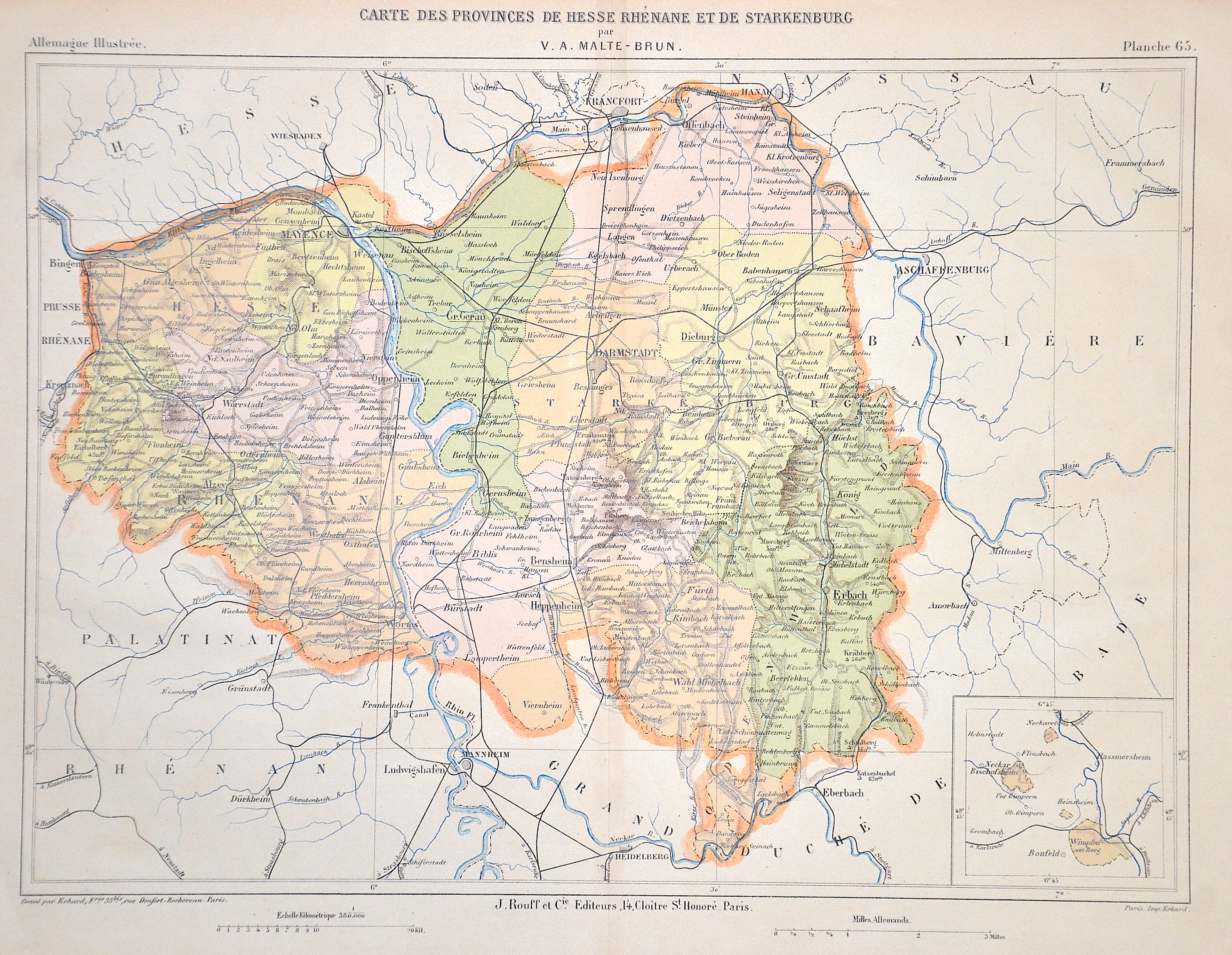 Malte-Brun Victor Adolphe Carte des Provinces de Hesse Rhenane et de Starkenburg