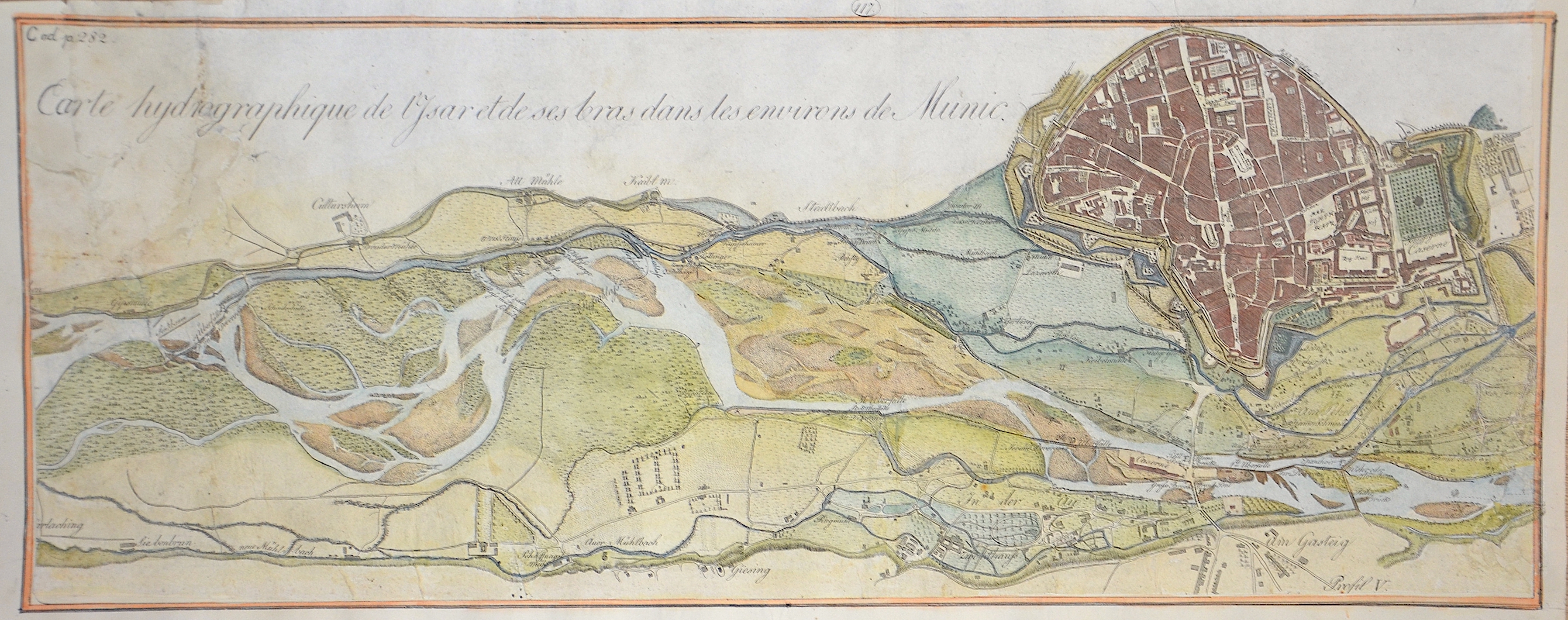 Riedl  Carte hydrographique de l’Isar et de ses bras dans les environs de Munic.