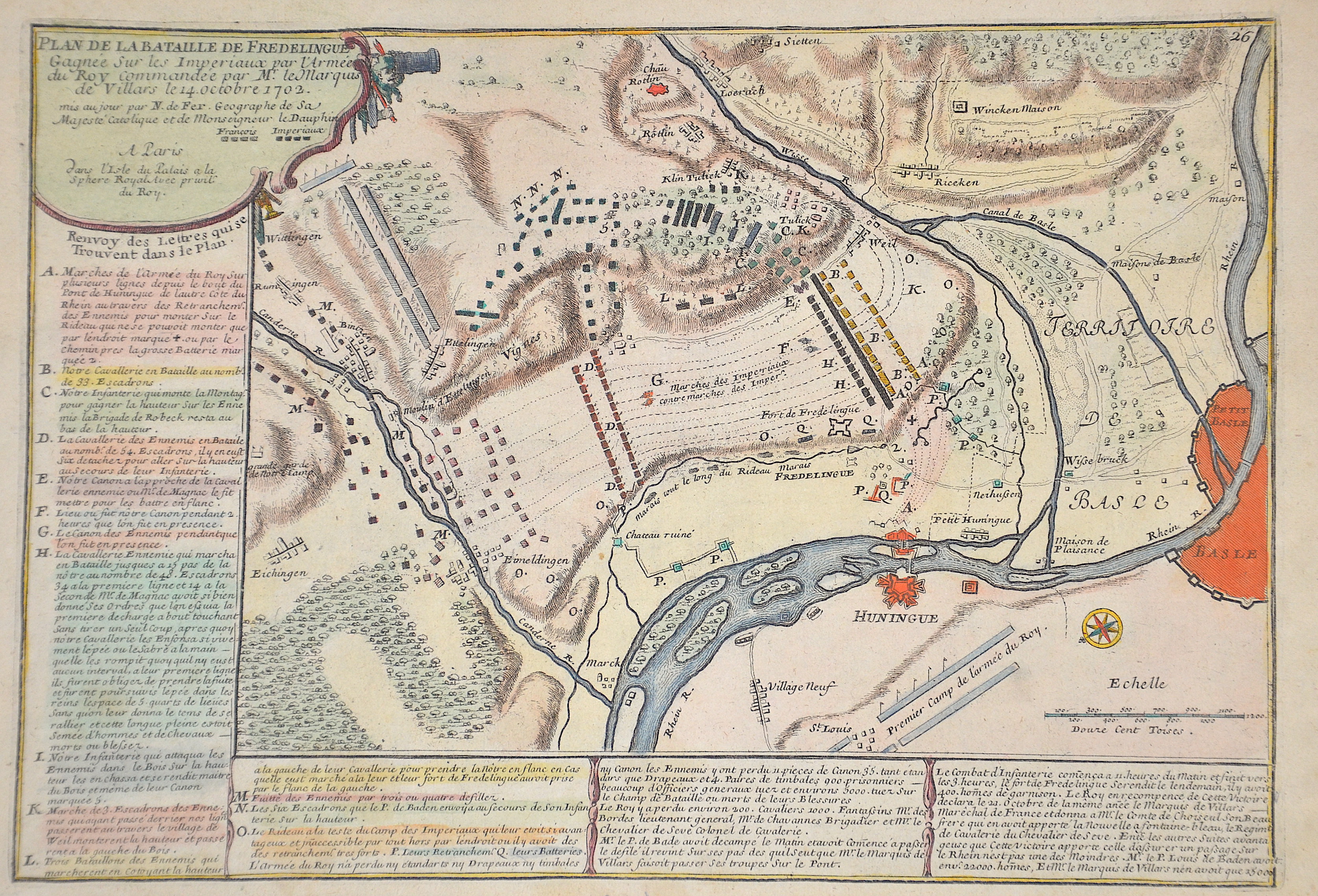 Fer, de Nicolas Plan de la Bataille de Fredelingue Gagnée Sur les Imperiaux par l’Armée du Roy commandeé par Mr. Le Marquis de Villars le 14. Octobre 1702.