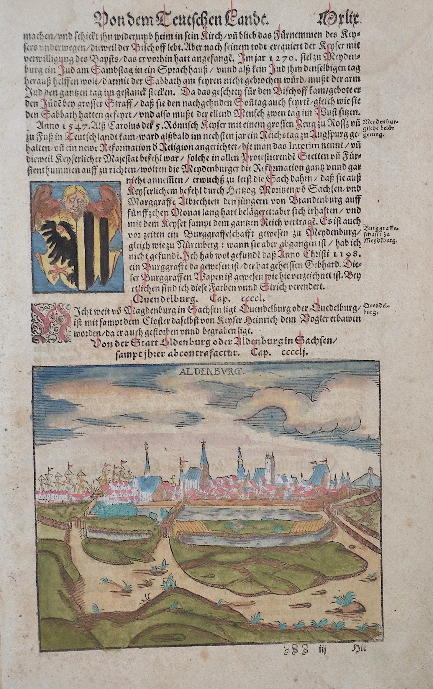 Münster  Von dem Teutschen Landt. Von der Statt Oldenburg oder Aldenburg in Sachsen / sampt ihrer abcontrafactur. / Aldenburg.