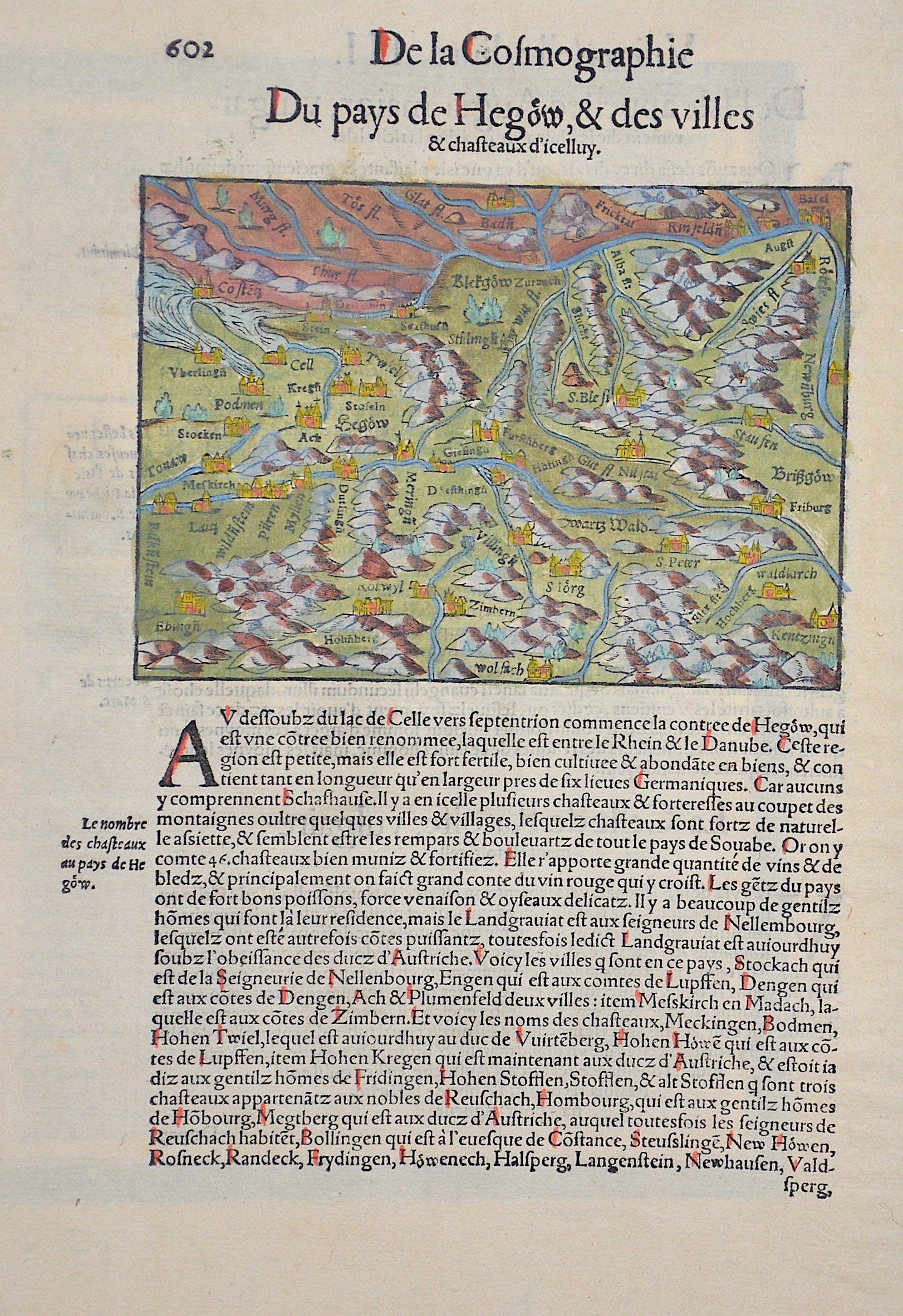 Münster De la Cosmographie Du pays de Hegöw, u des villes u chasteaux d’icelluy.