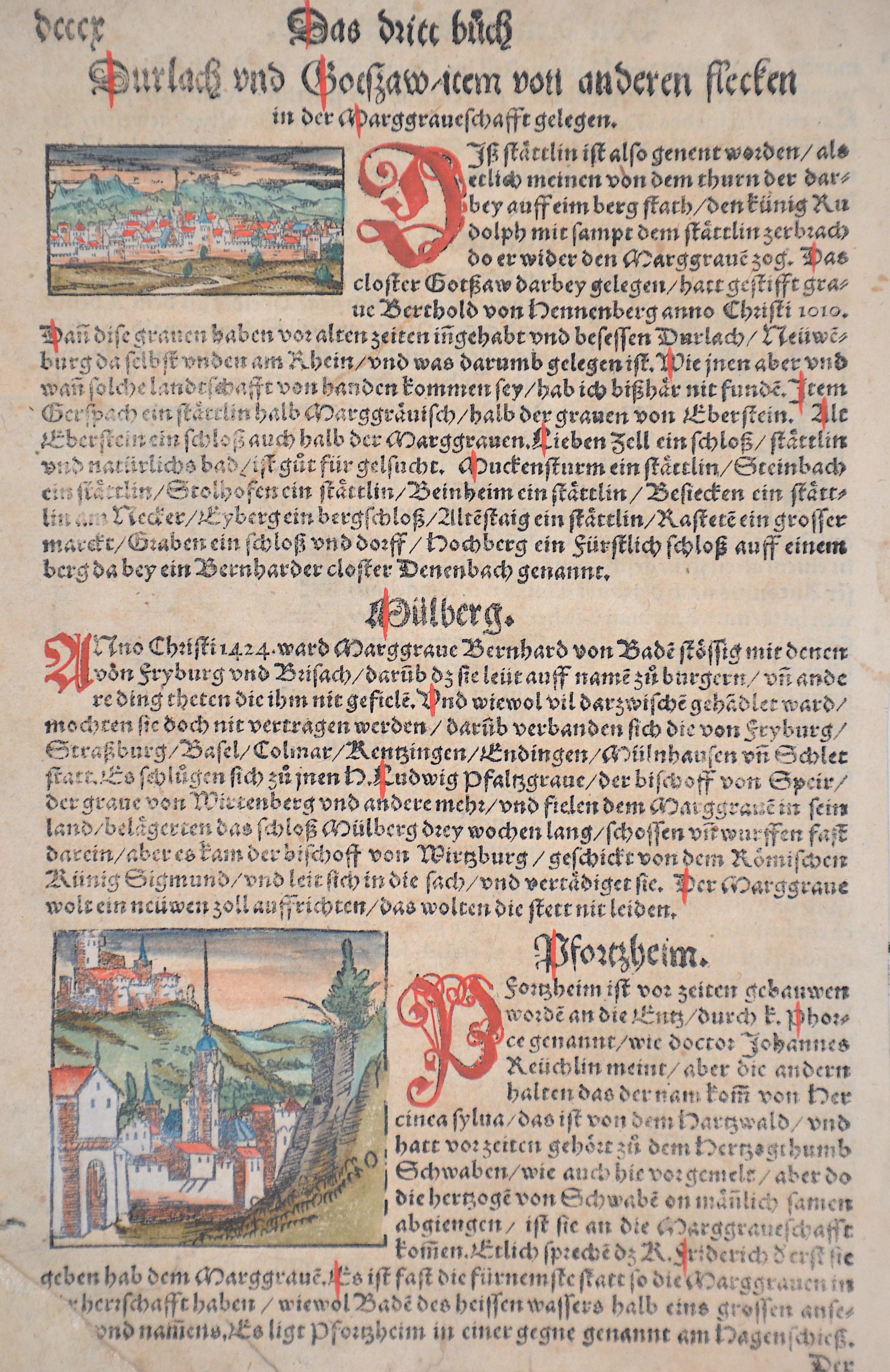 Münster Durlach und Gotzaw item von anderen flecken in der Marggraveschafft gelegen./ Pfortzheim. / Marggraveschafft Baden.