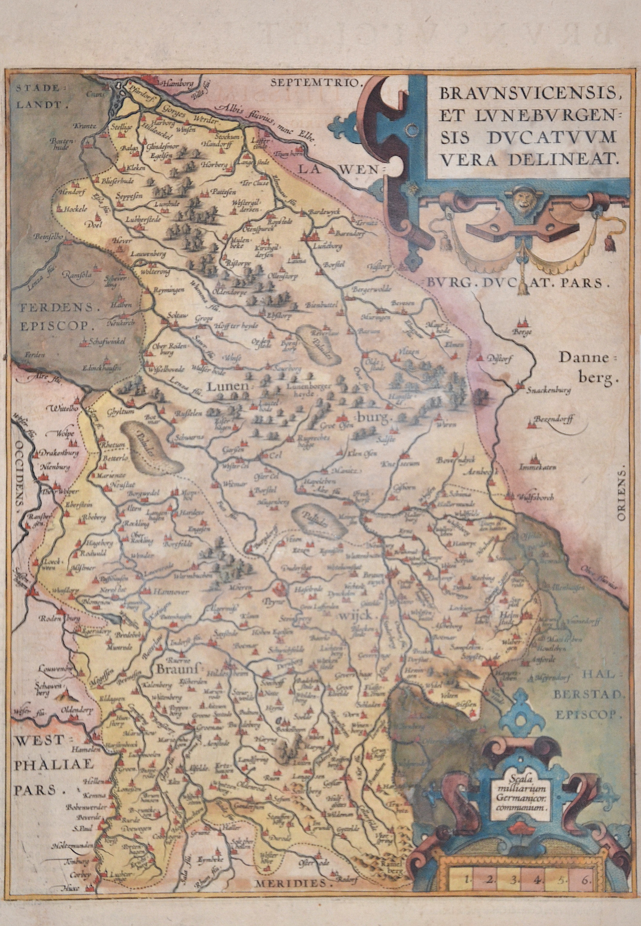 Ortelius Abraham Braunsuicensis, et Luneburgensis Ducatuum vera delineat.