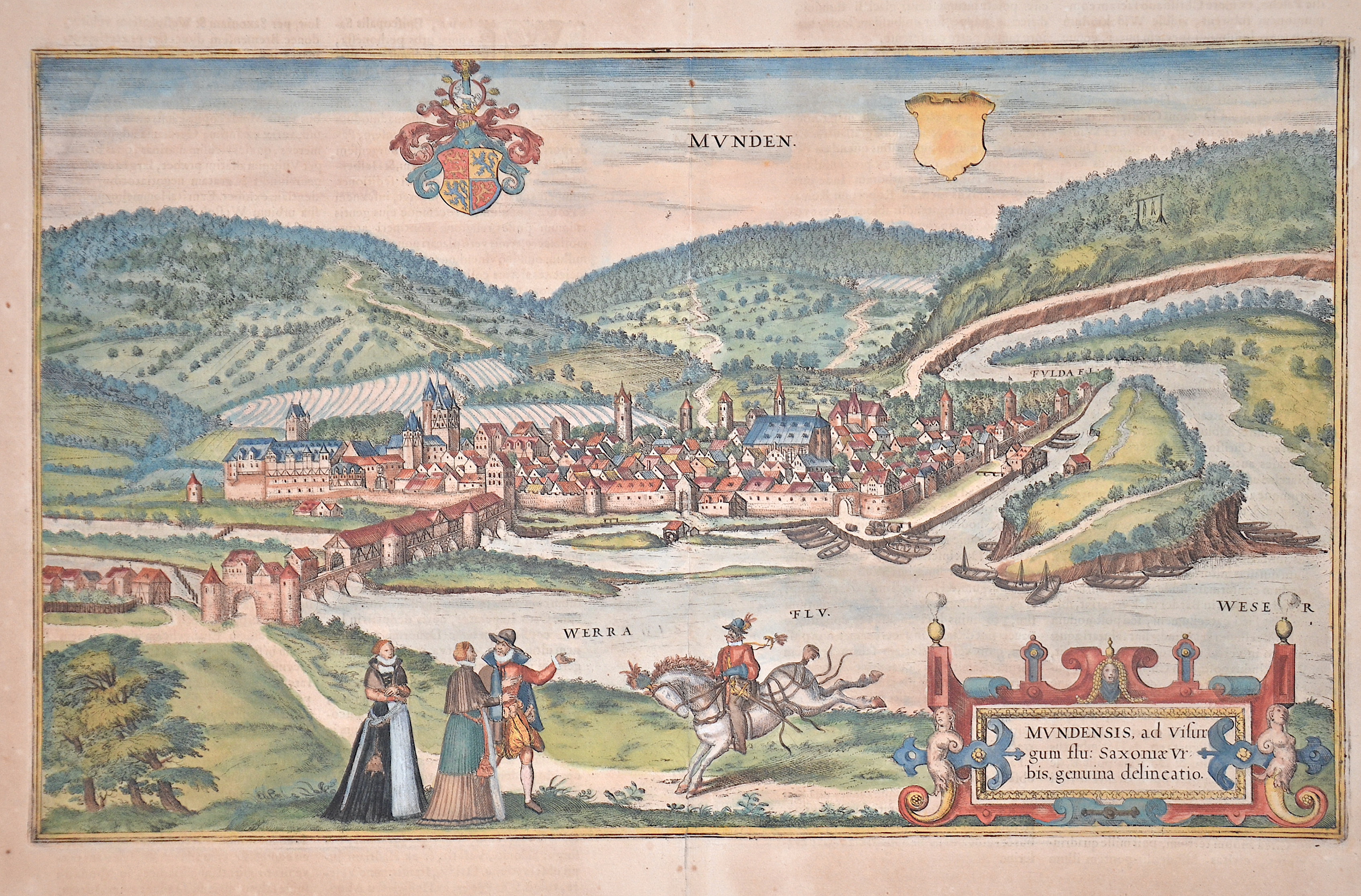 Braun/Hogenberg Franz/ Georg Munden. / Mundensis, ad visur gum flu Saxoniae Urbis, genuina delineatio.