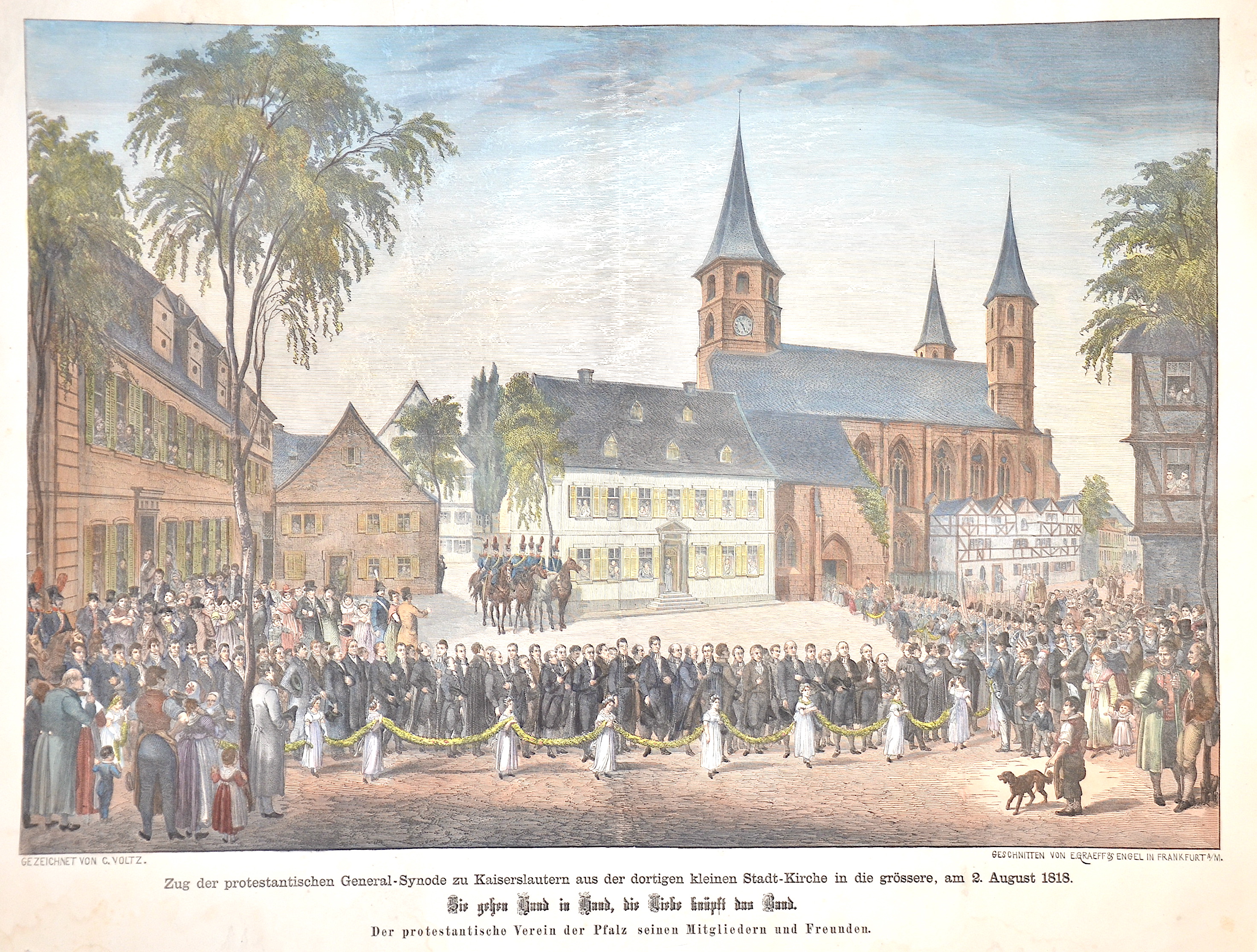 Sauerländer Johann David Zug der protestantischen General-Synode zu Kaiserslautern aus der dortigen kleinen Stadt-Kirche in die grössere, am 2. August 1818.
