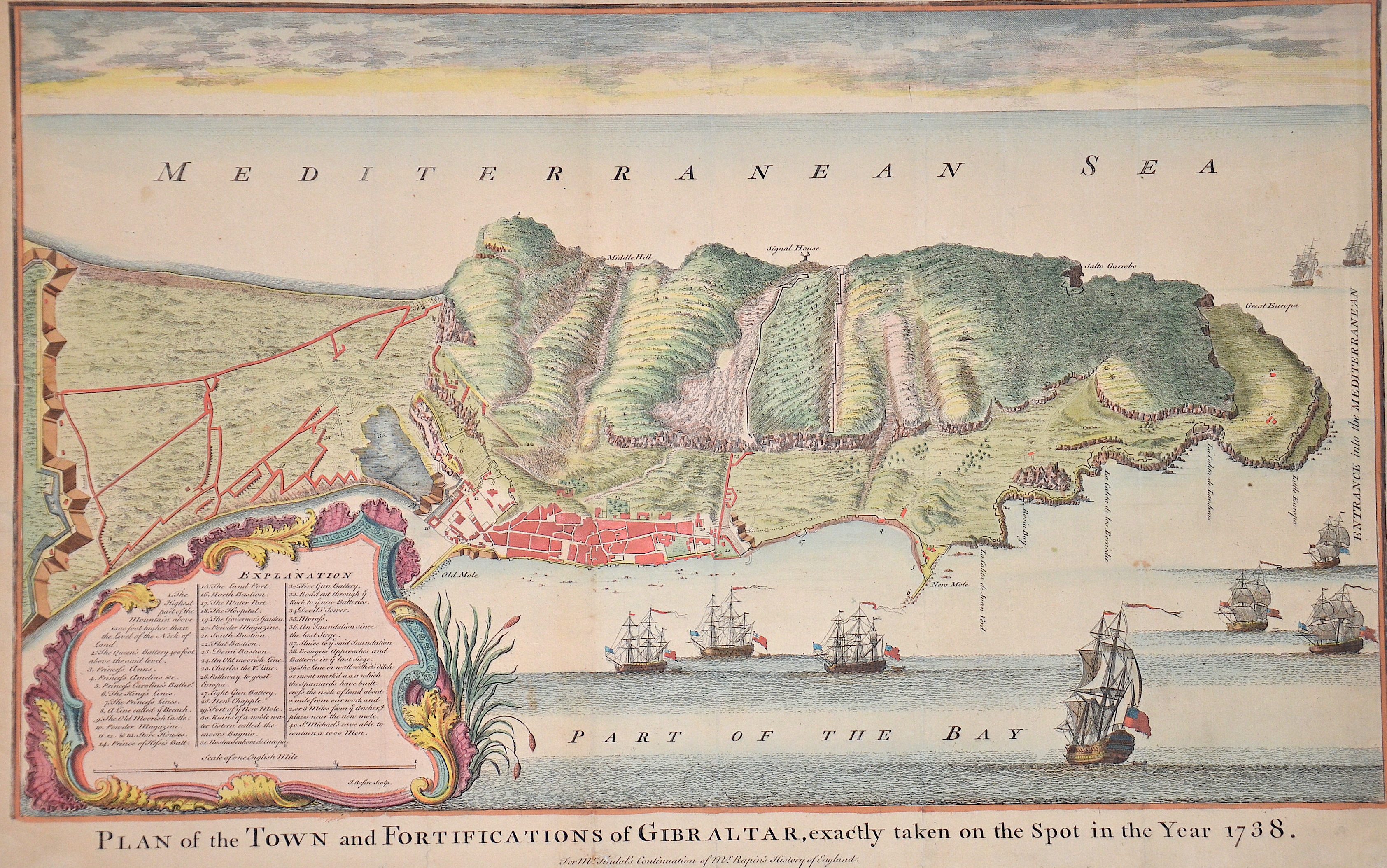 Rapin de Thoyras Paul Plan of the Town and Fortifications of Gibraltar, exactly taken on the Spot in the Year 1738