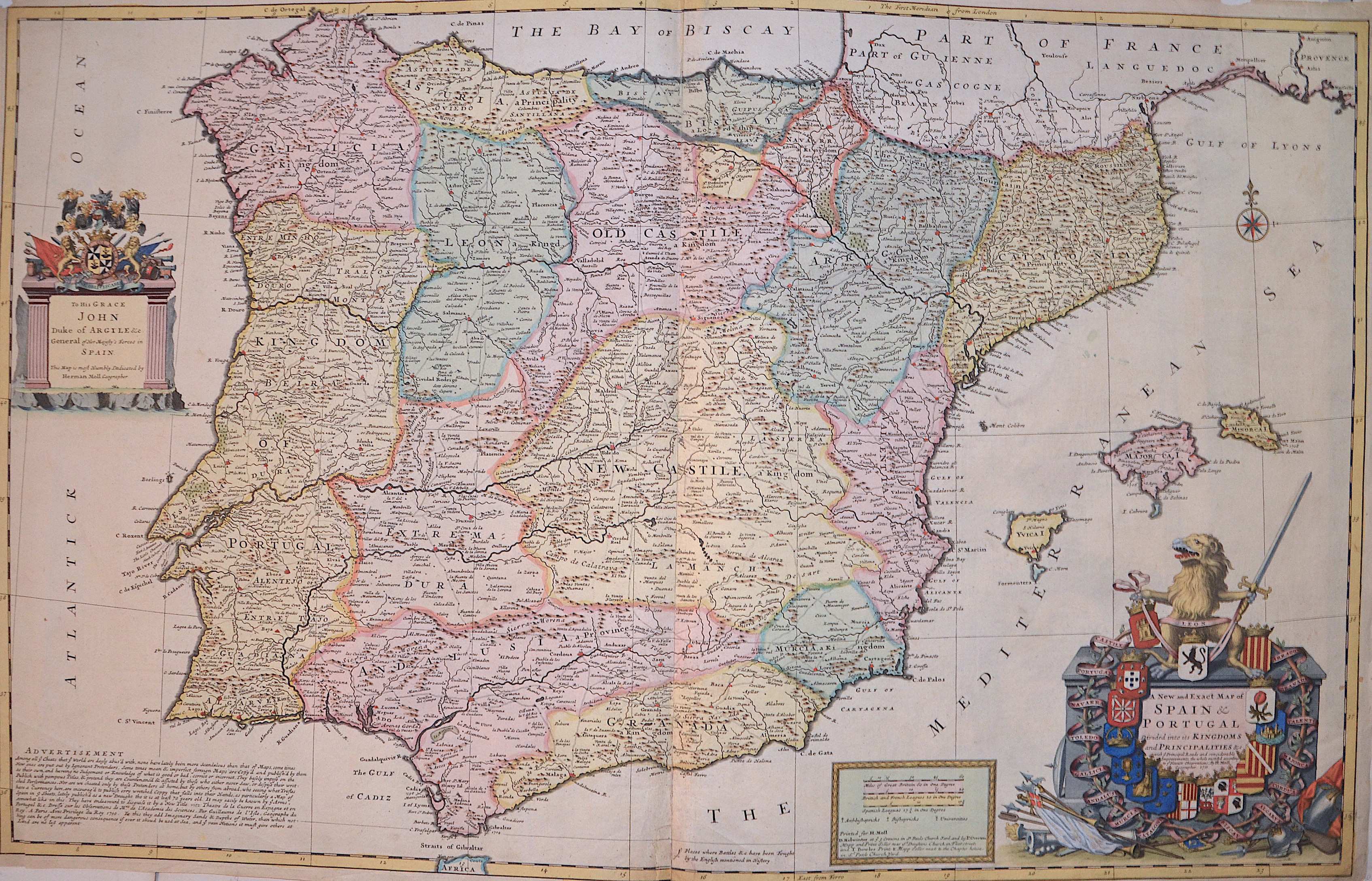 Moll  A new and exact map of Spain & Portugal