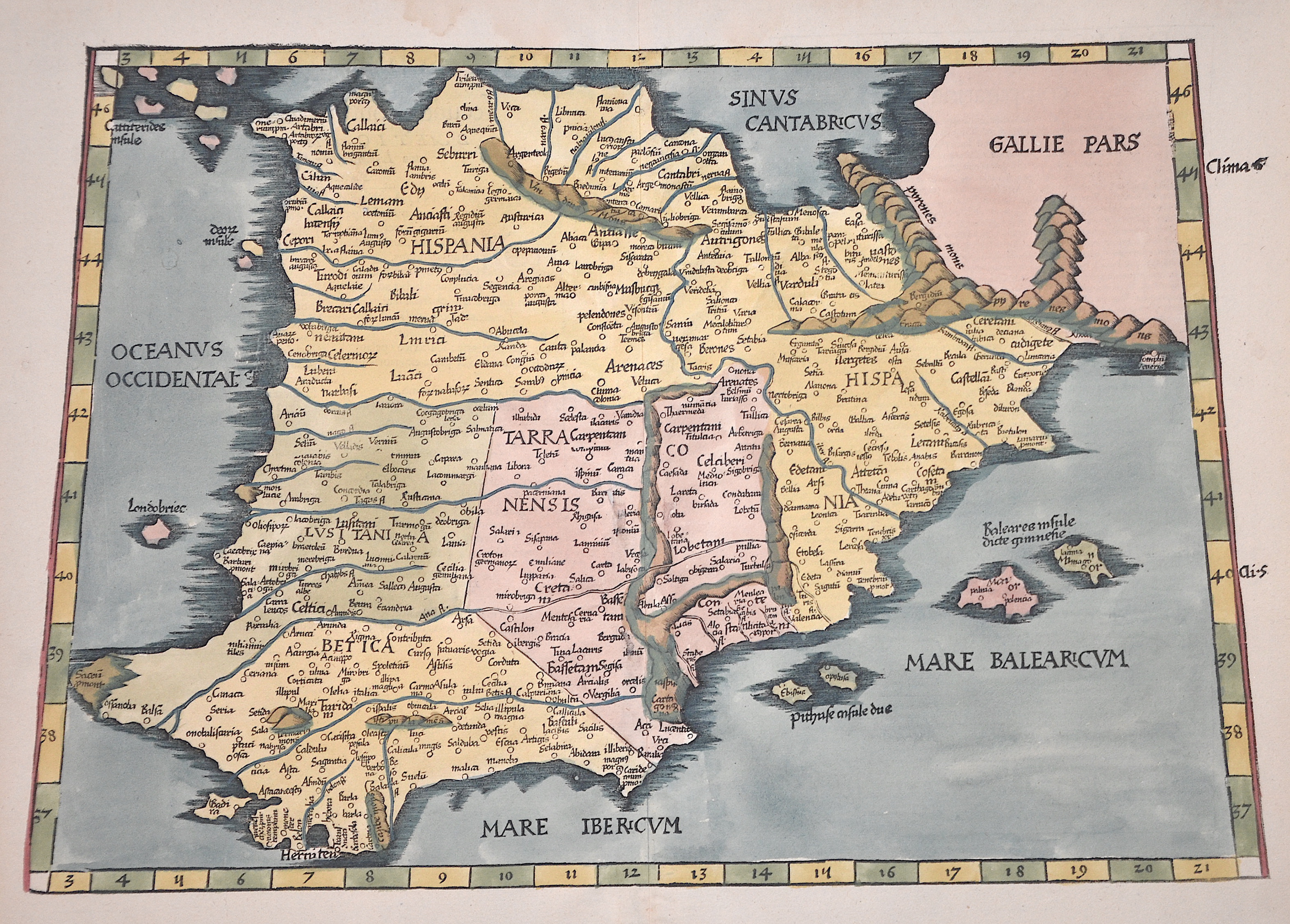 Ptolemy/Waldseemüller- Johann Schott Claudius Europae tabula secunda continet Hispaniam…