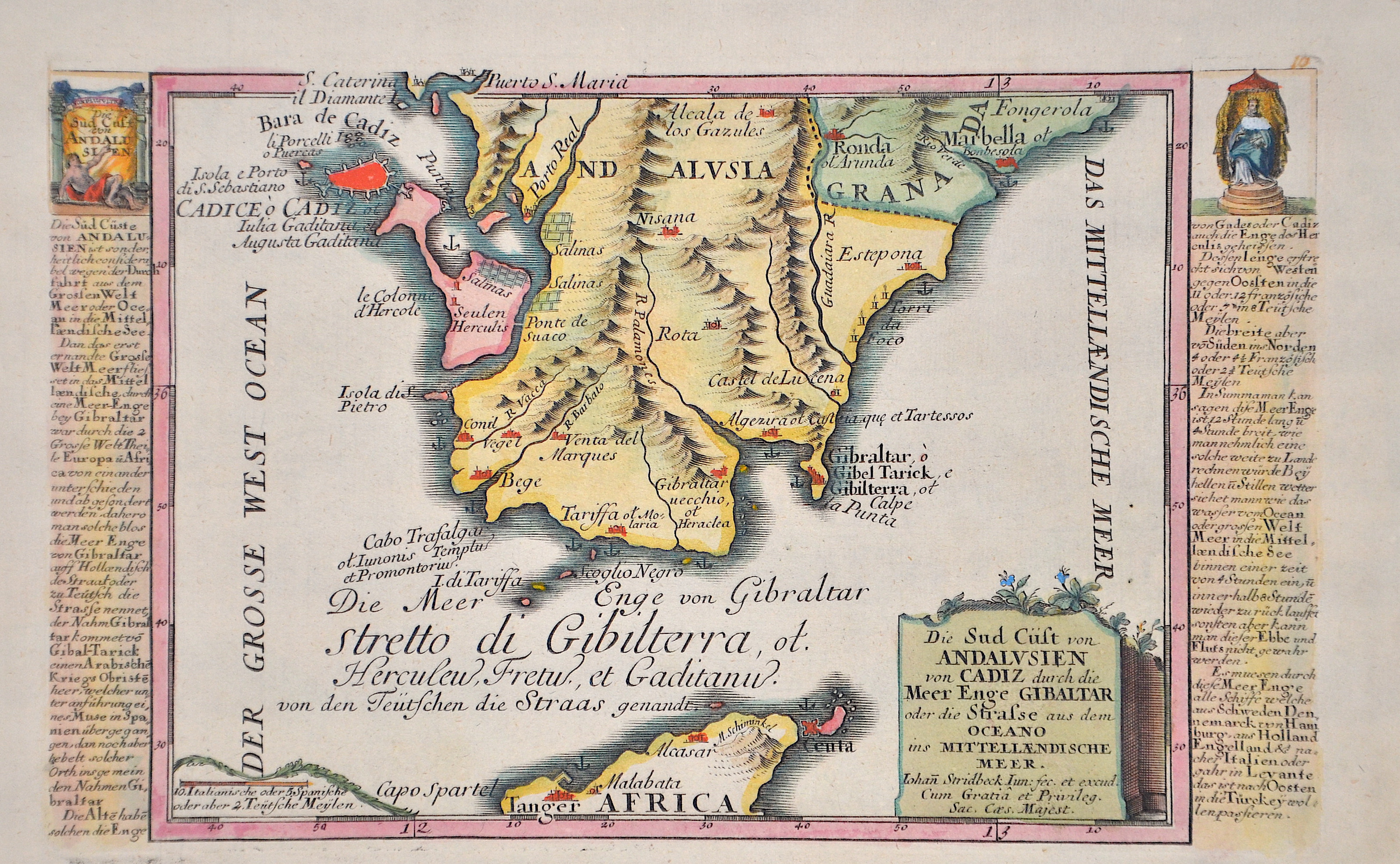 Stridbeck  Die Sud Cüst von Andalusien von Cadiz durch die Meer Enge Gibaltar oder die Strasse aus dem Oceano ins Mittellaendische Meer