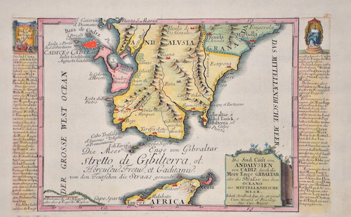 Stridbeck Johann Die Sud Cüst von Andalusien von Cadiz durch die Meer Enge Gibaltar oder die Strasse aus dem Oceano ins Mittellaendische Meer