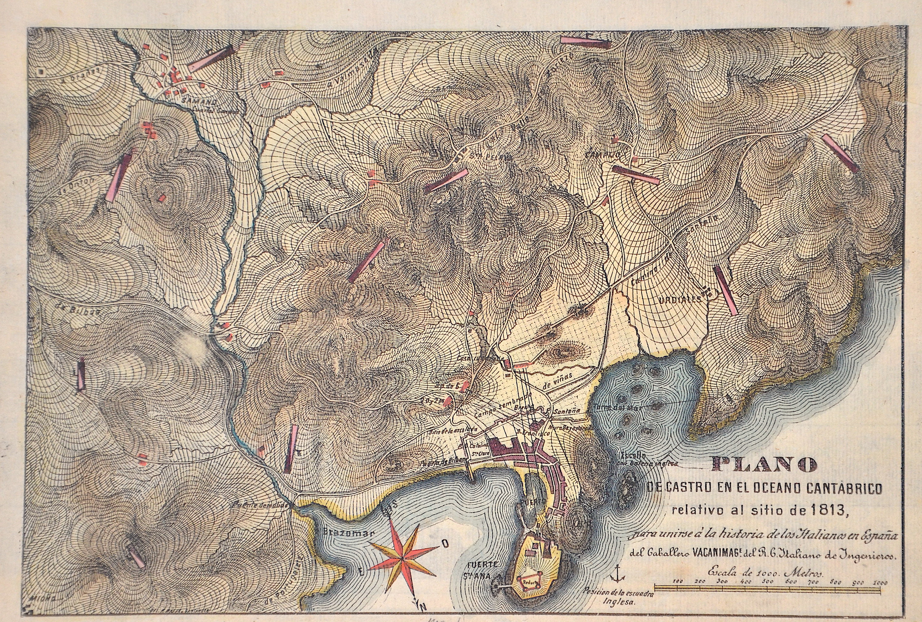 Vacanimag  Plano de Castro en el Oceano Cantabrico relativo al sitio de 1813,