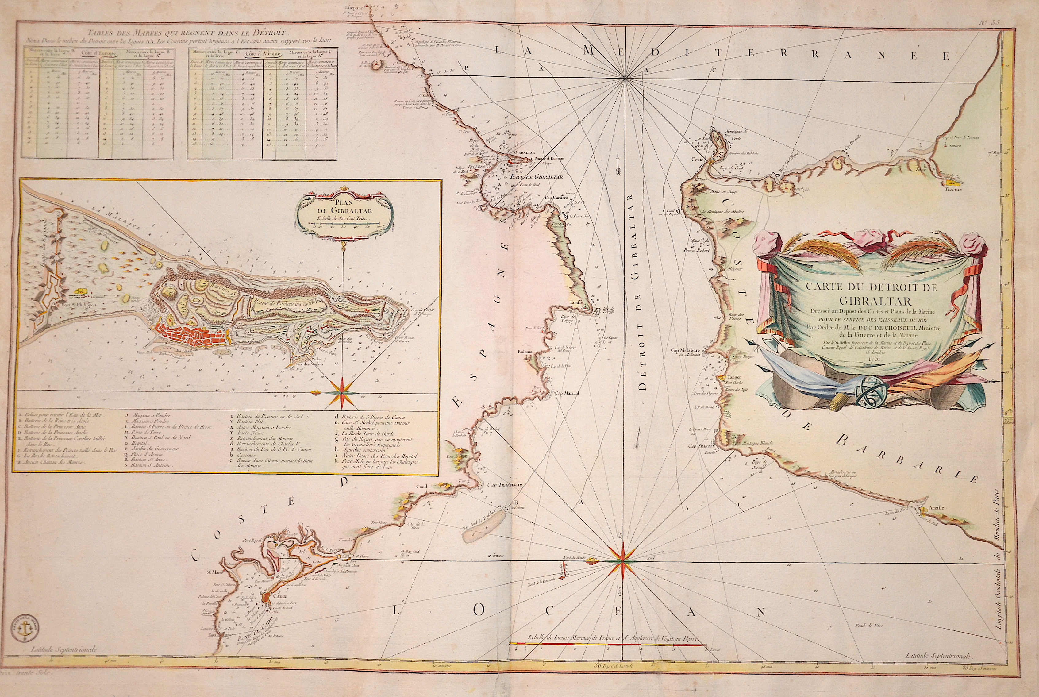 Bellin S. Carte du Detroit de Gibraltar../ Plan de Gibraltar