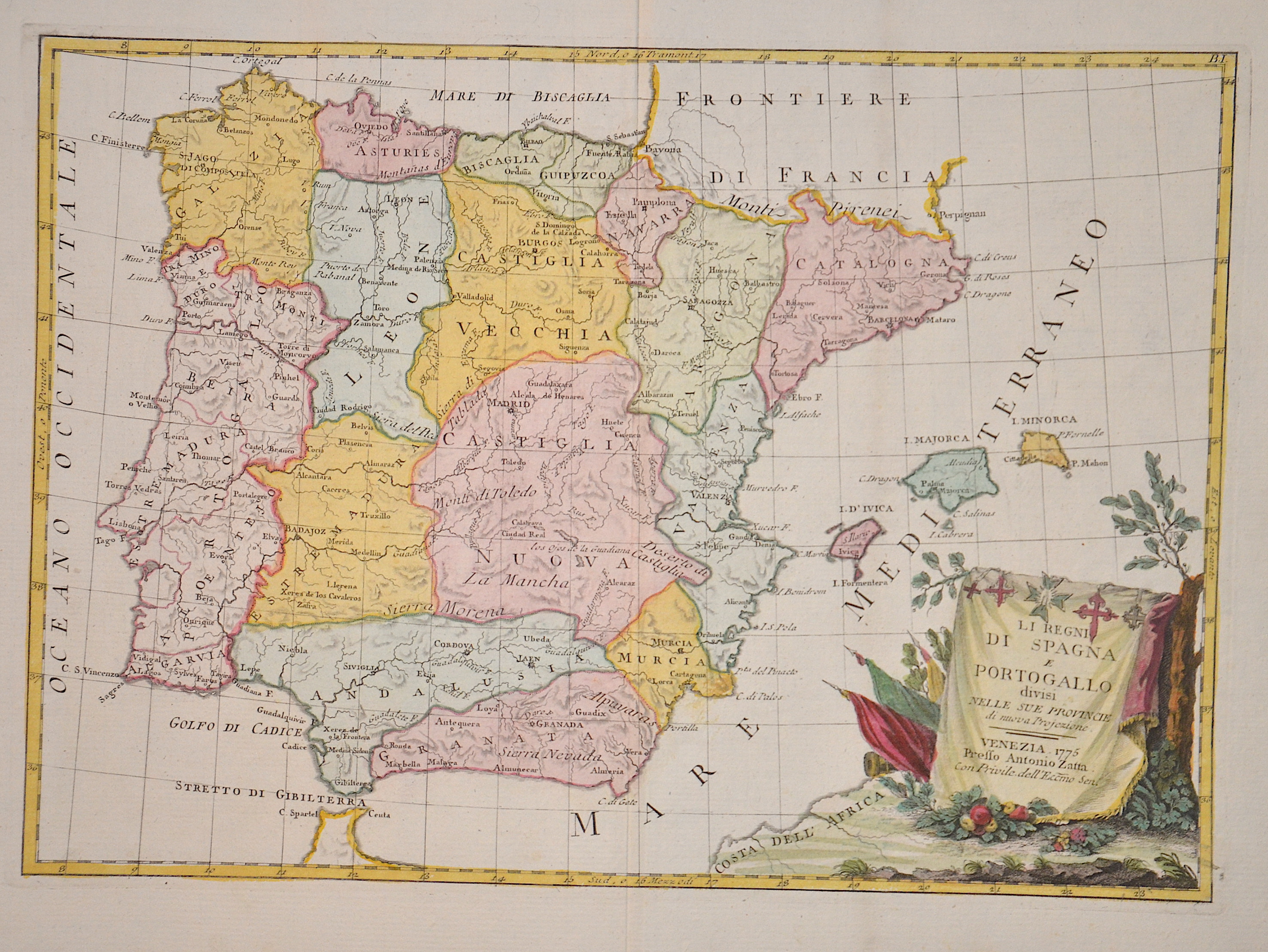 Zatta  Li Regni die Spagna e Portogallo divisi nelle sue Provincie di nuova Projezione.