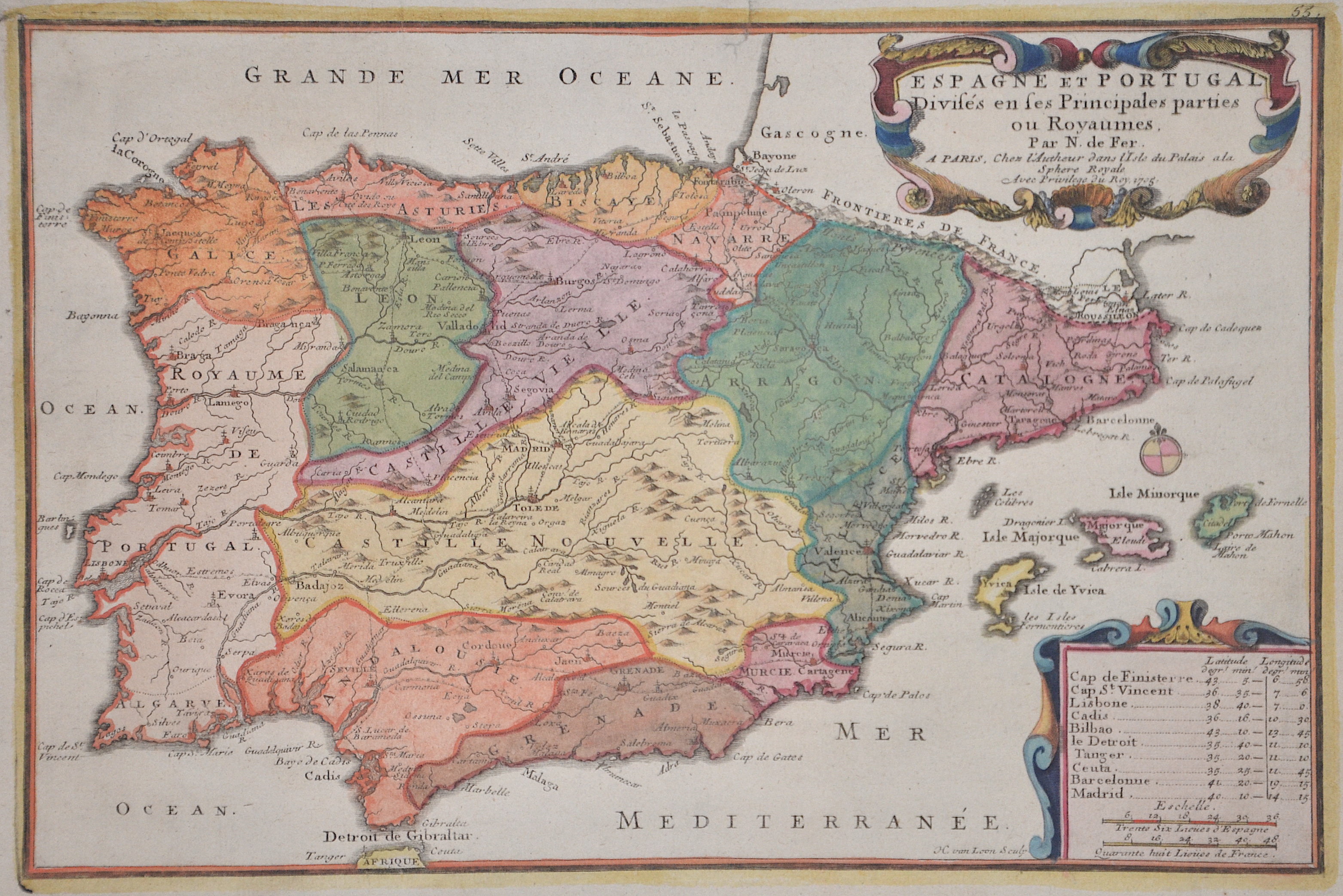 Fer, de Nicolas Espagne et Portugal Divises en ses Principales parties ou Royaumes.