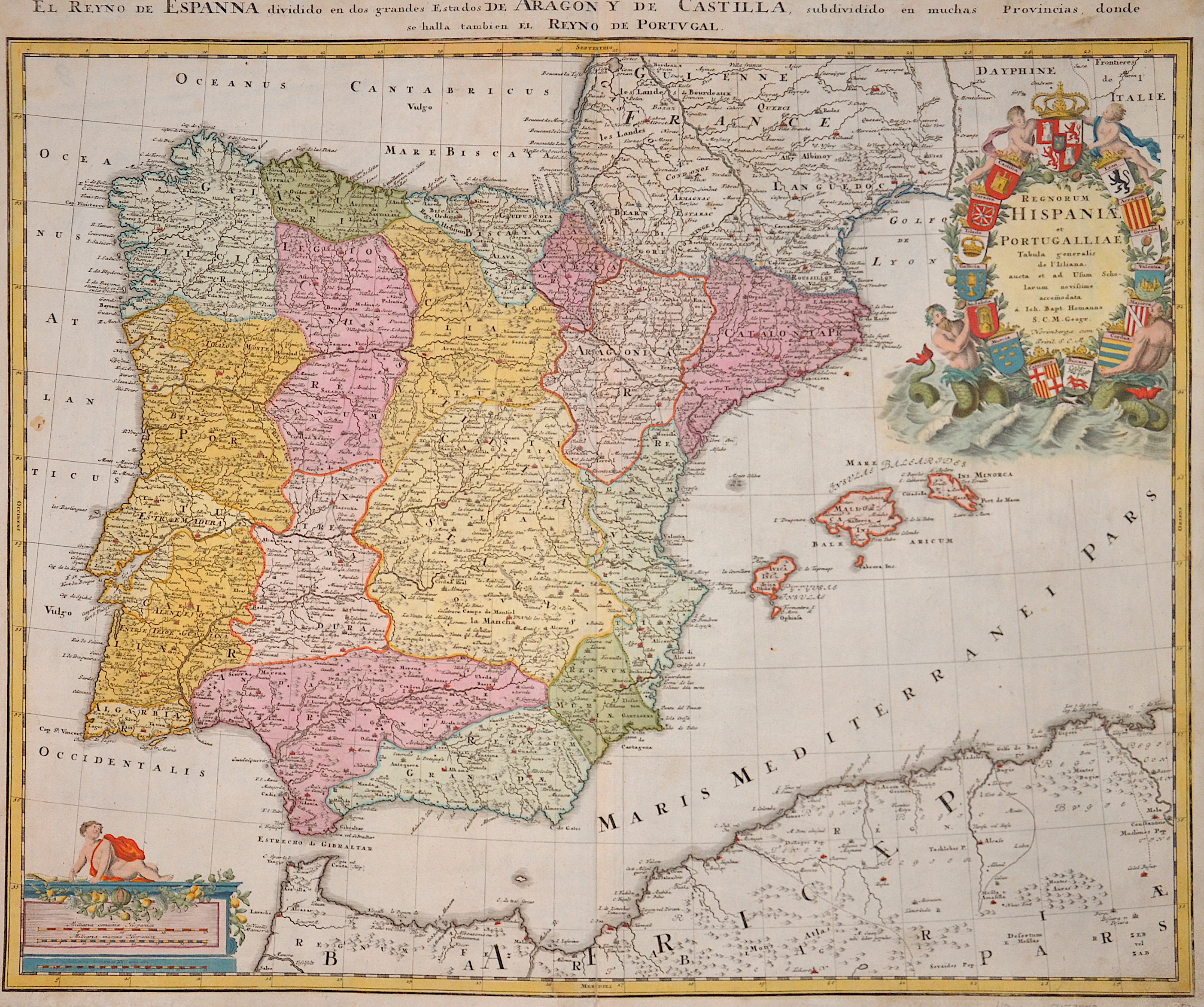 Homann  Regnorum Hispaniae et Portugalliae / El Reyno de Espanna dividido en dos grandes Estados de Aragony de Castilla…