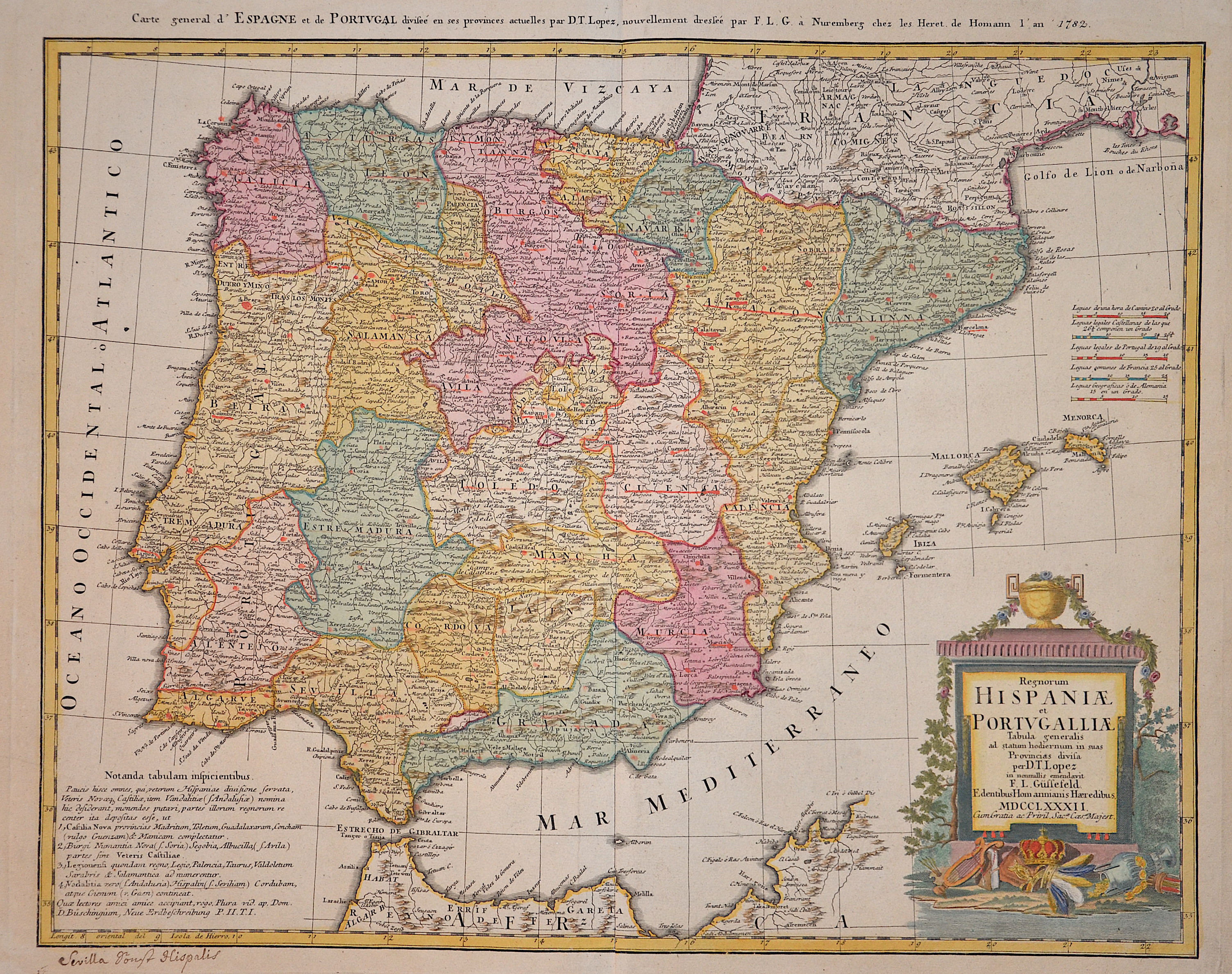 Homann / Güssefeld  Regnorum Hispaniae et Portugalliae. Tabula generalis ad statum hodiernum in suas Provincias divisa per D.T. Lopez…