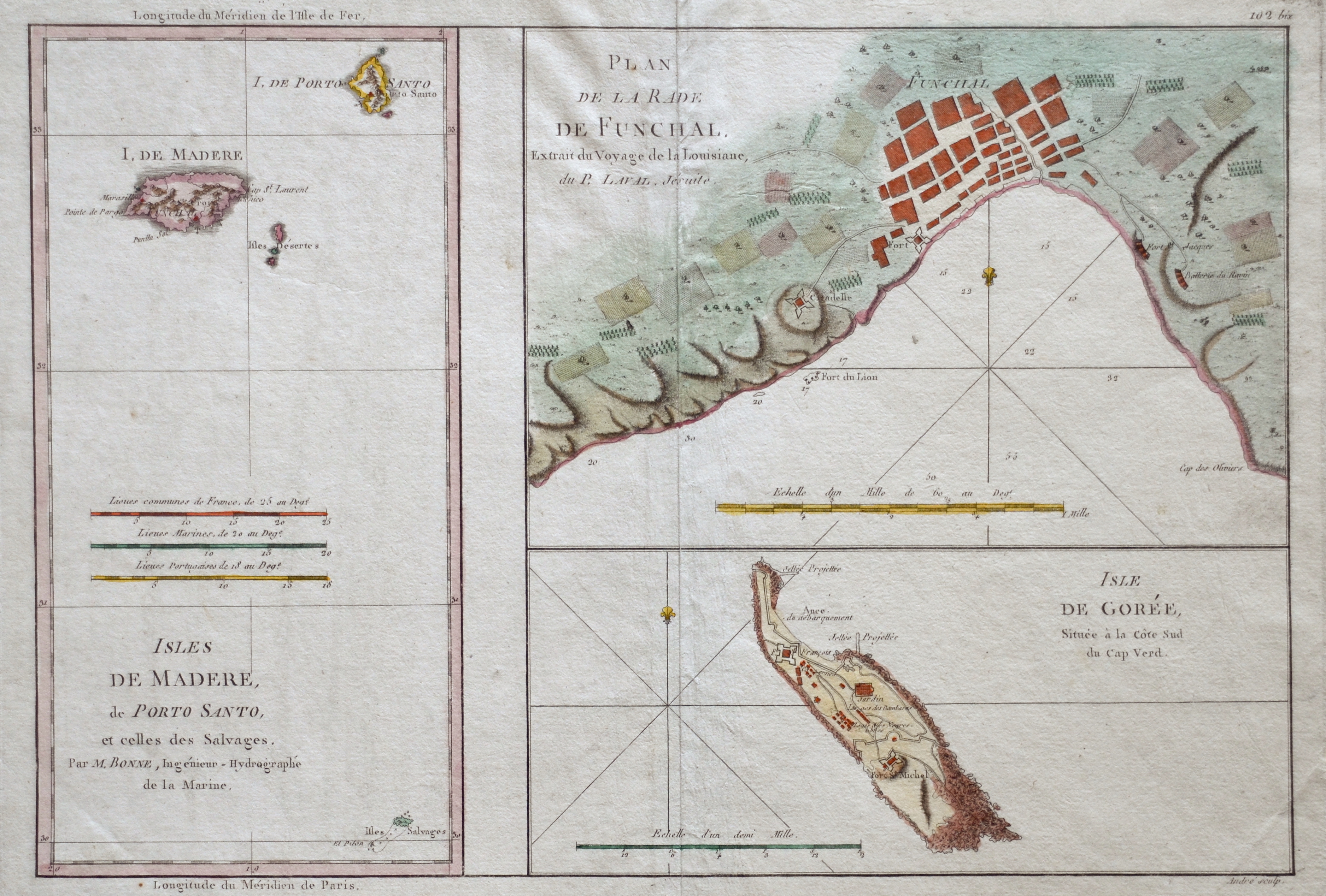 Bonne  Plan de la Rade de Funchal. / Isles de Madere, de Porto Santo,.. / Isle de Gorée