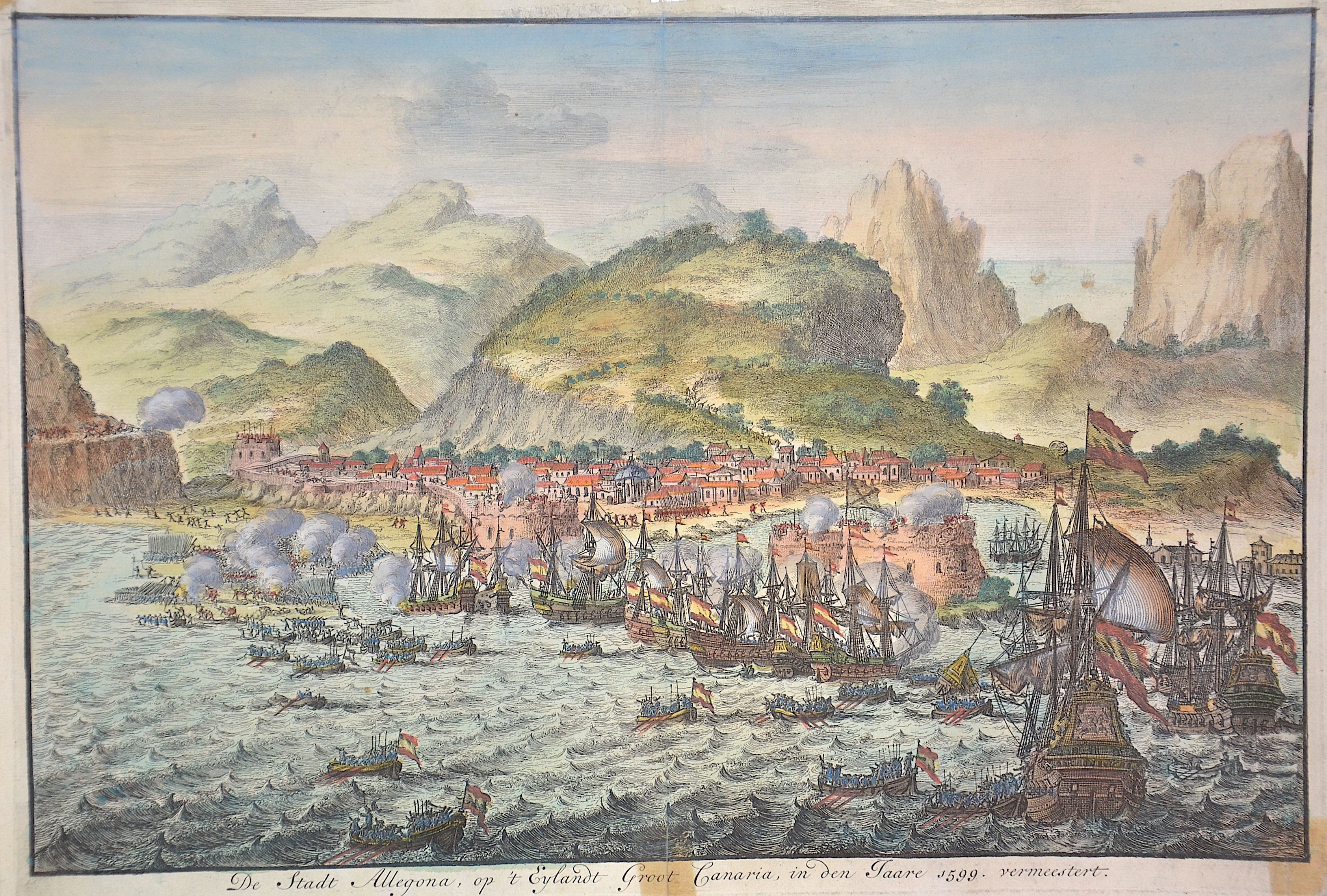 Anonymus  De Stadt Allegona, op ‚tEylandt Groot Canaria, in den Jaare 1599. vermeestert.