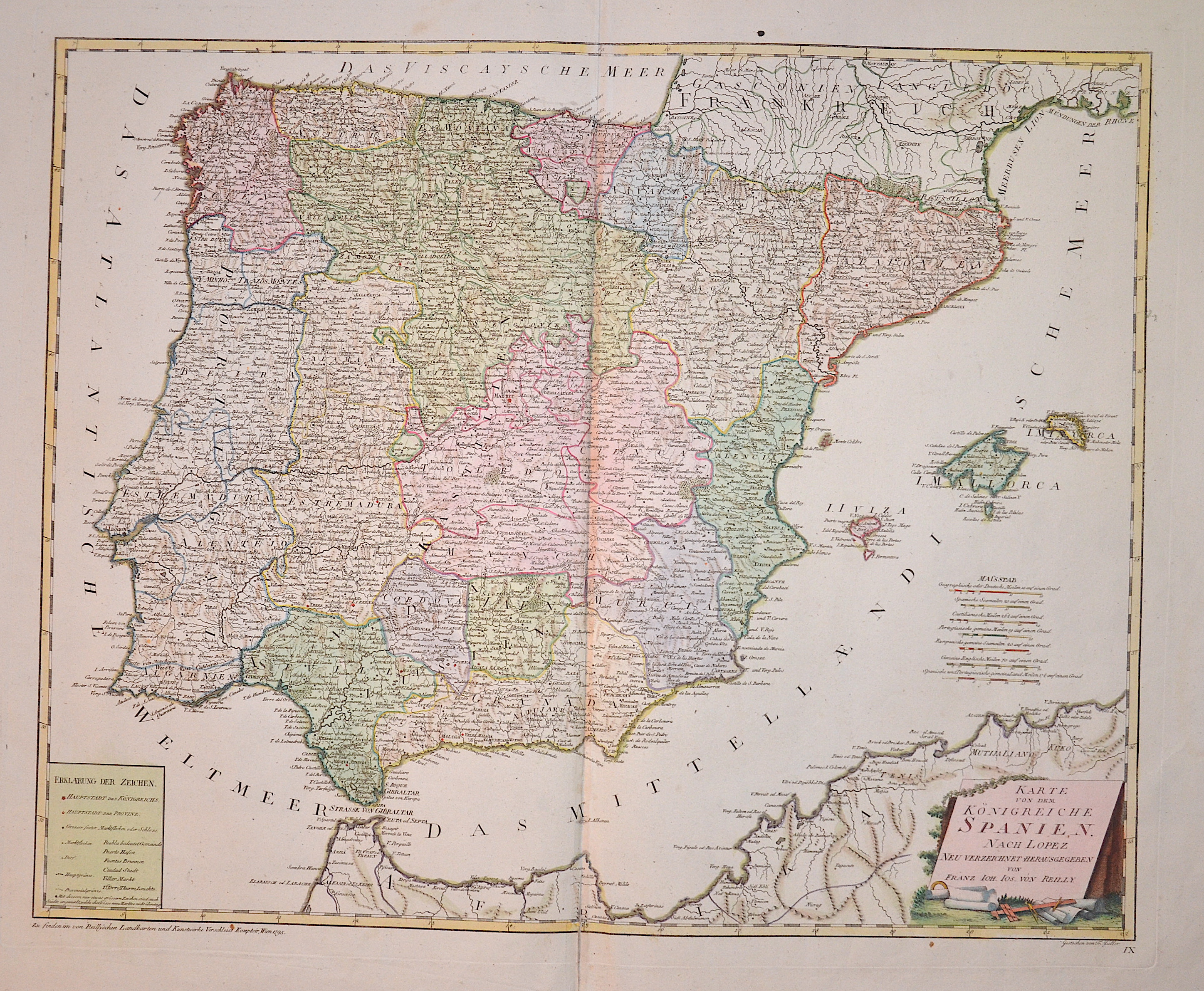 Reilly Franz Johann Joseph Karte von dem Königreiche Spanien nach Lopez