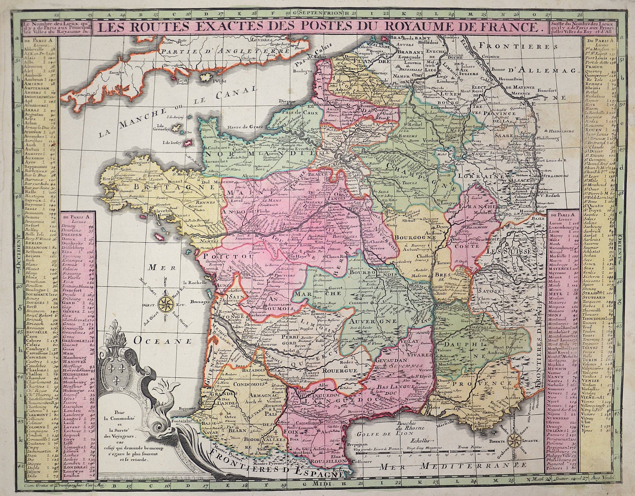 Seutter  Les Routes exactes des Postes du Royaume de France.