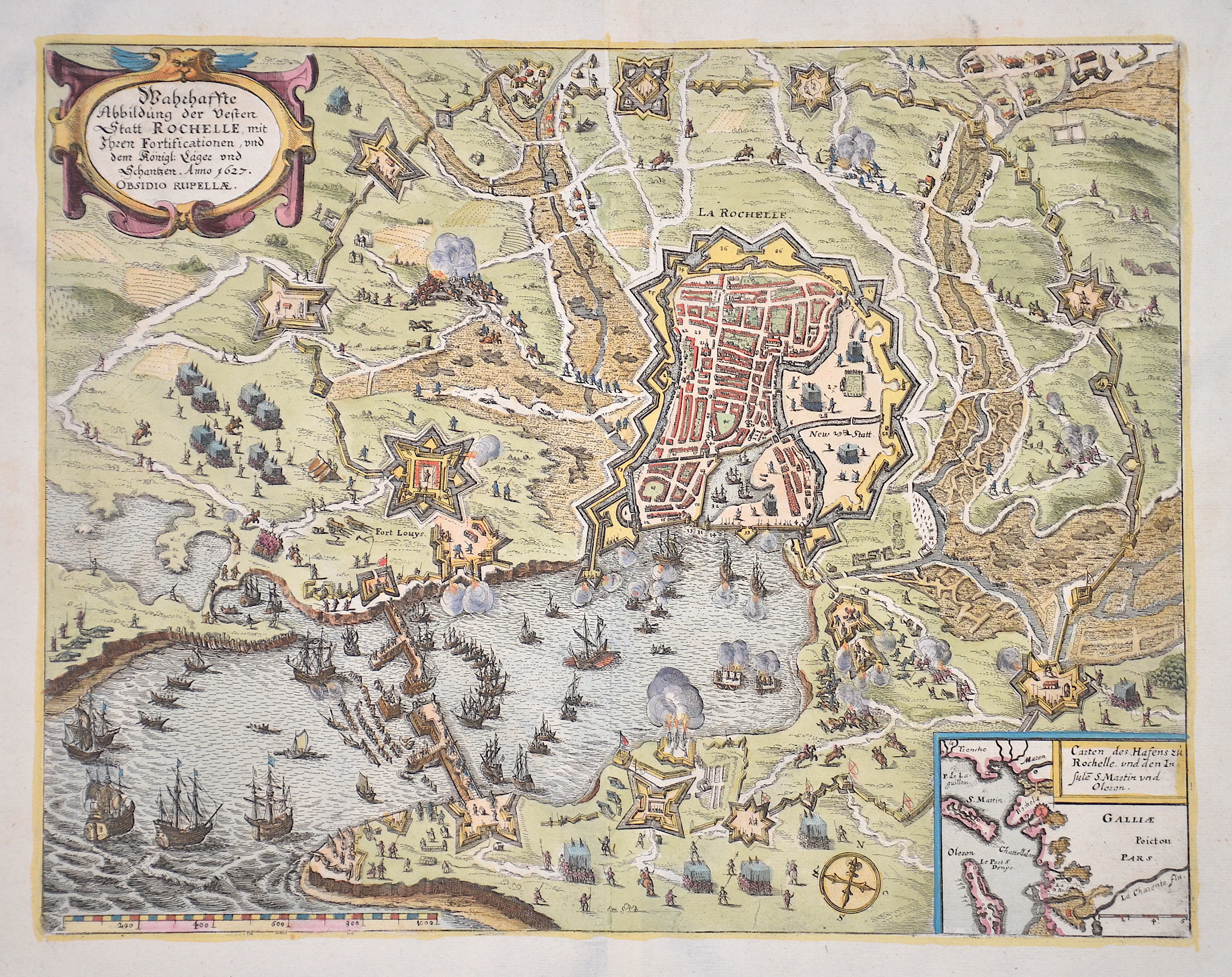 Merian  Wahrhafte Abbildung der Vesten Statt Rochelle, mit ihren Fortificationen, und dem Königl. Läger und Schantzen. Anno 1627