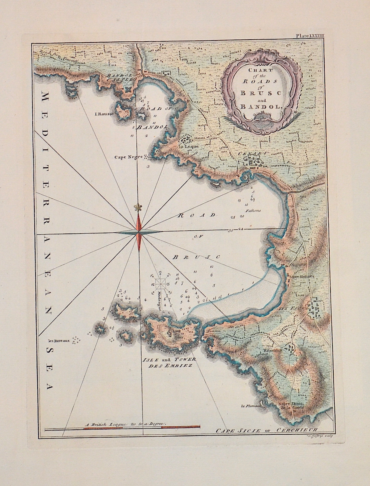 Jefferys Thomas Chart of the Roads of Brusc and Bandol.