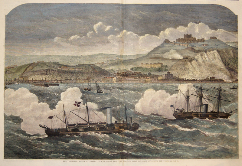 Anonymus  The volunteer review at Dover:  View of Dover from the sea – The naval squadron attacking the forts.