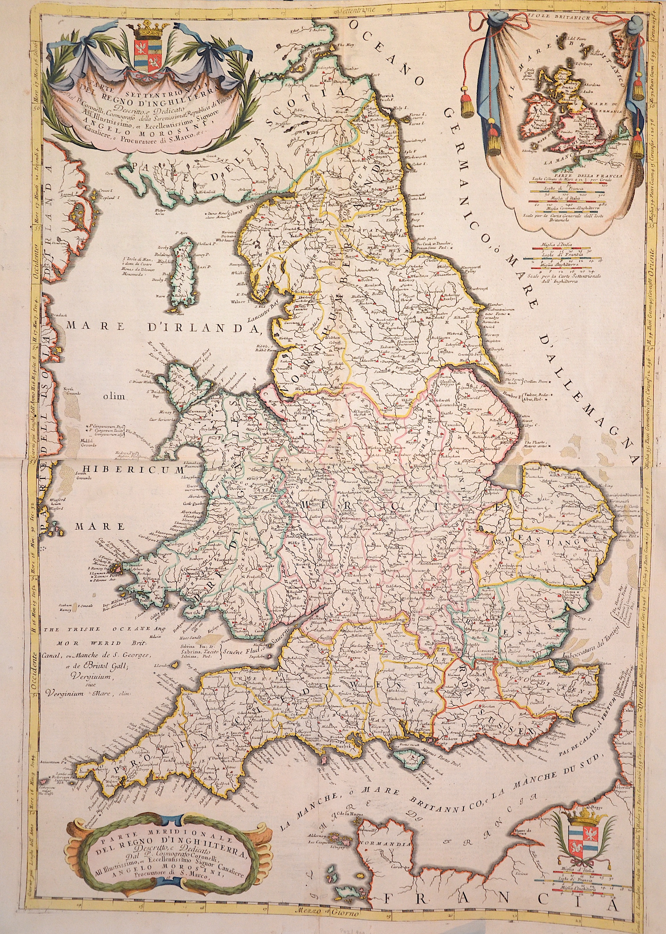 Coronelli Vicenzo Maria Parte Settentrionale des regno d'Inghilterra.. / Parte Meridionale des regno d'Inghilterra,..