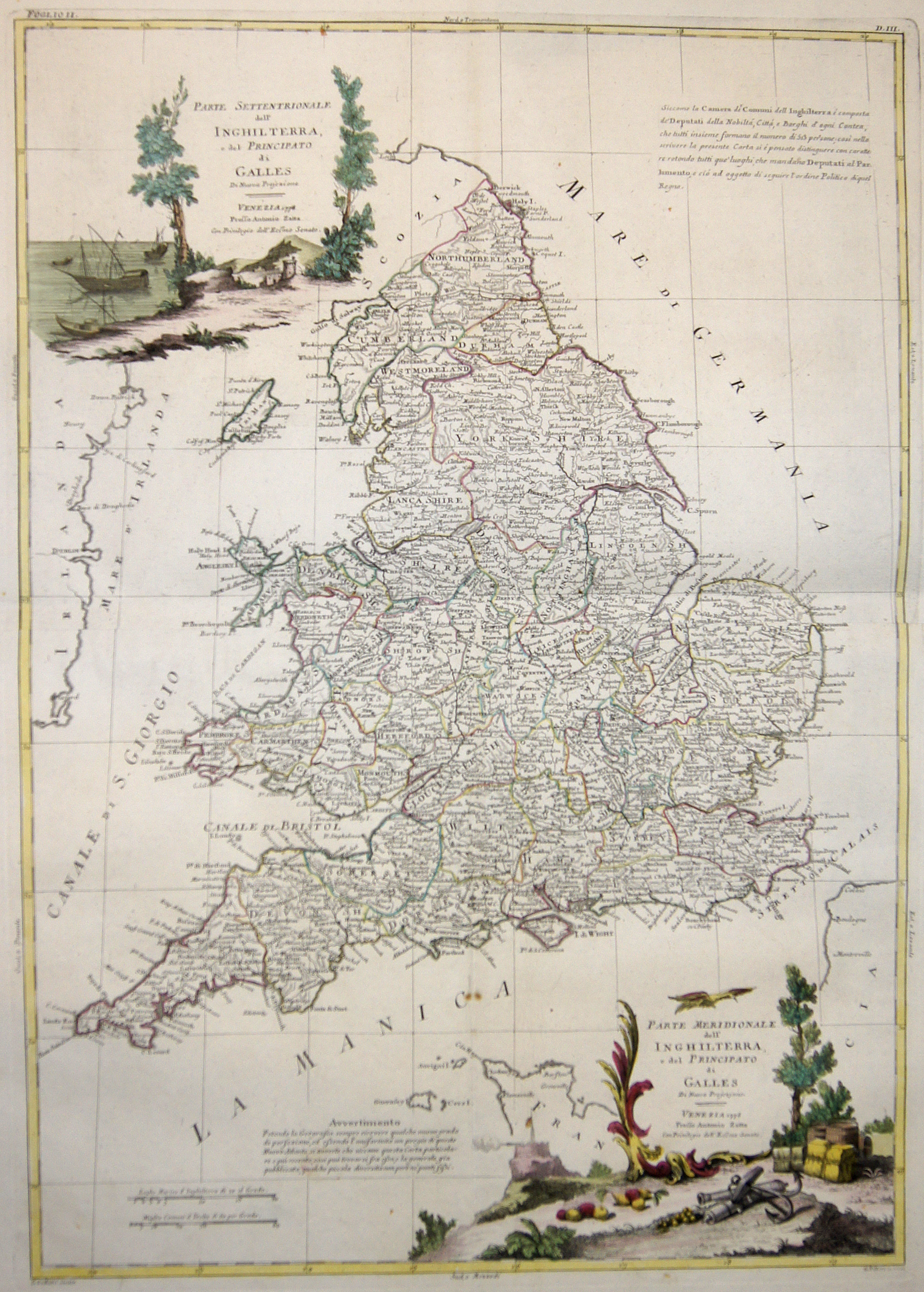 Zatta  Parte Settentrionale dell’ Inghilterra, e del Principato di Galles / Parte Meridionale dell’ Inghilterra, e del Principato die Galles