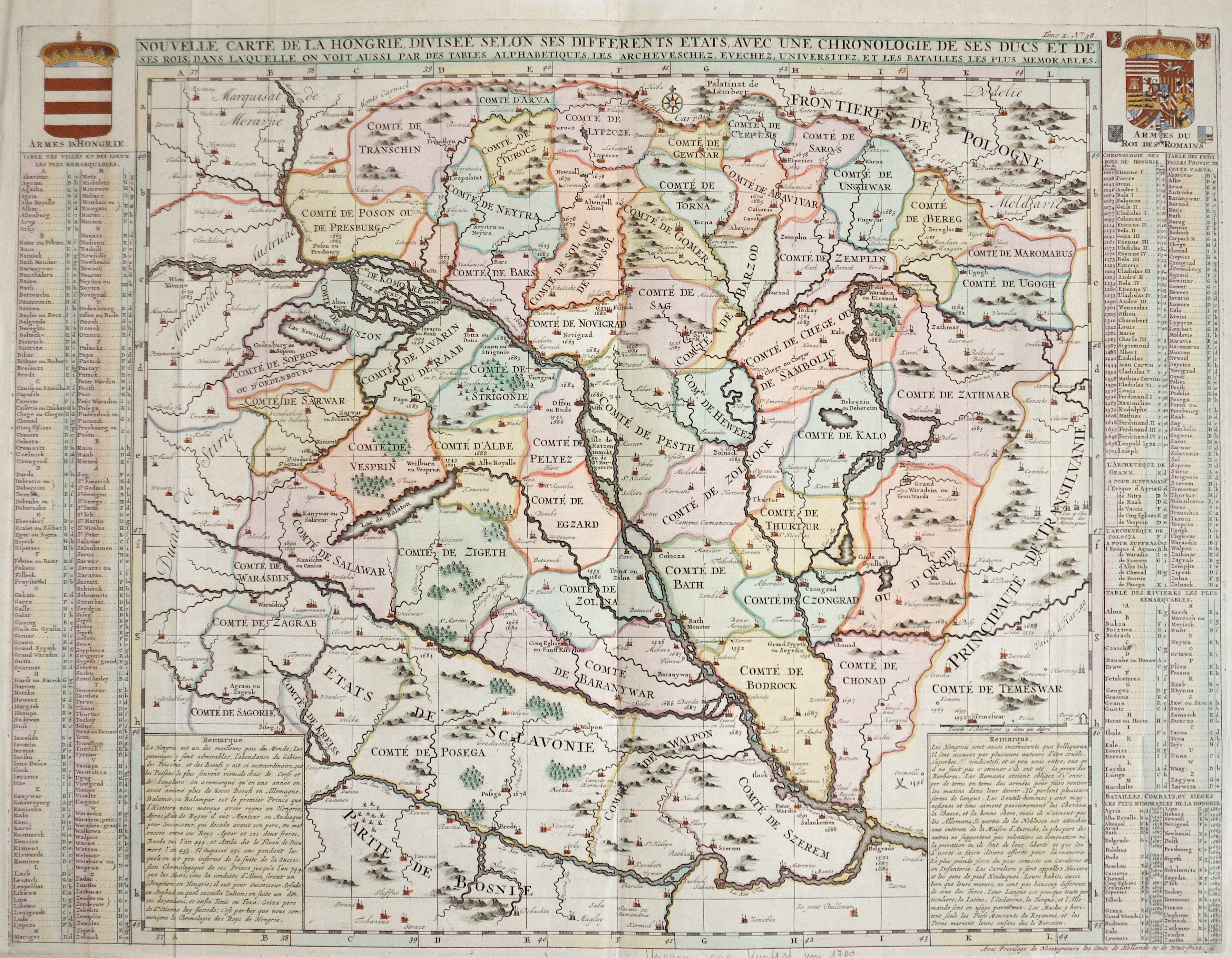 Chatelain  Nouvelle Carte de la Hongrie, divisee selon ses differents etats, avec une Chronologie de ses ducs et de ses..