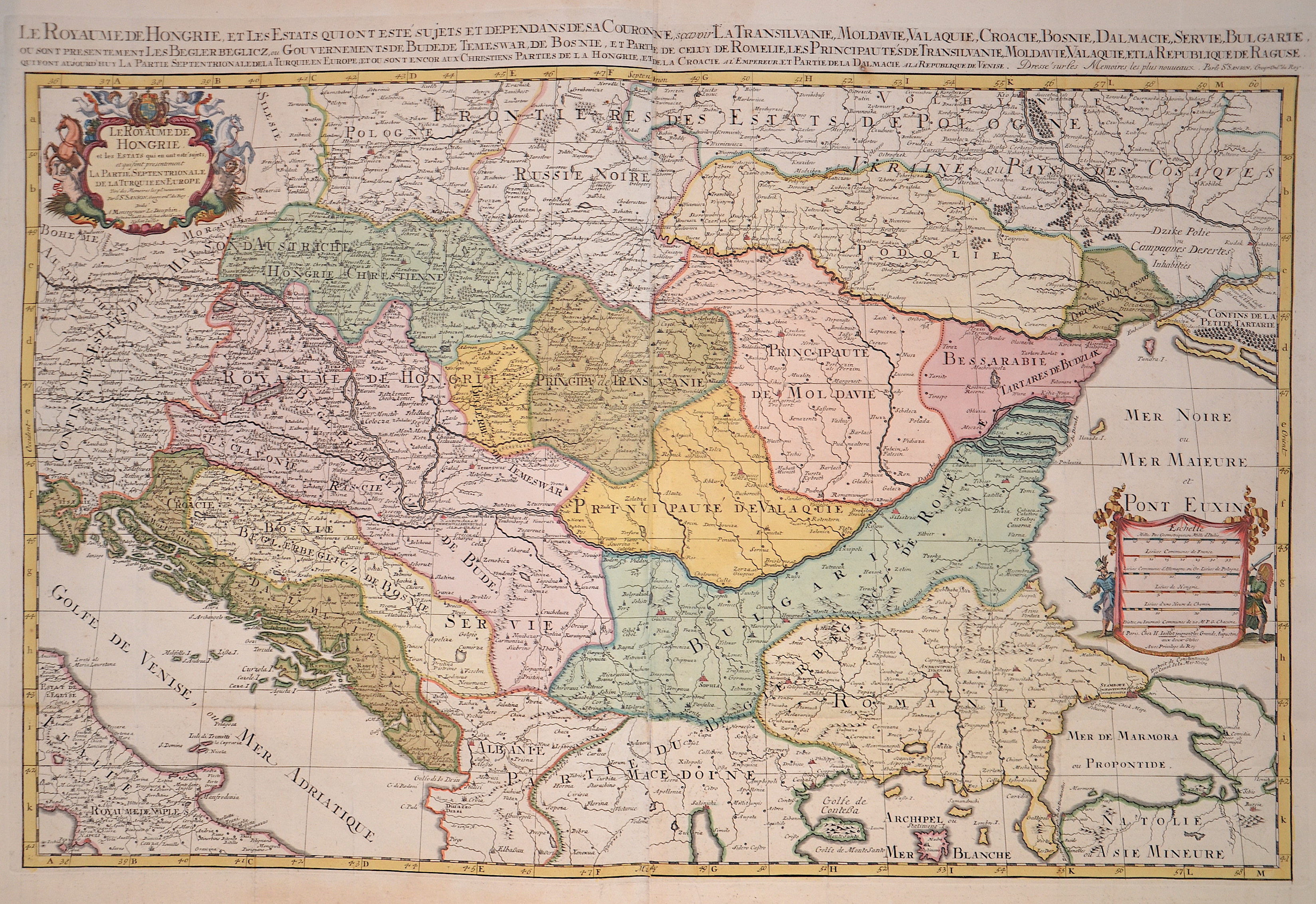 Jaillot/ Sanson Le Royaume de Hongrie, et les Estats qui en ont este sujets, et dependans de sa Couronne, scavoir La Transilvanie, Moldavie, Valaquie, Croacie, Bosnie