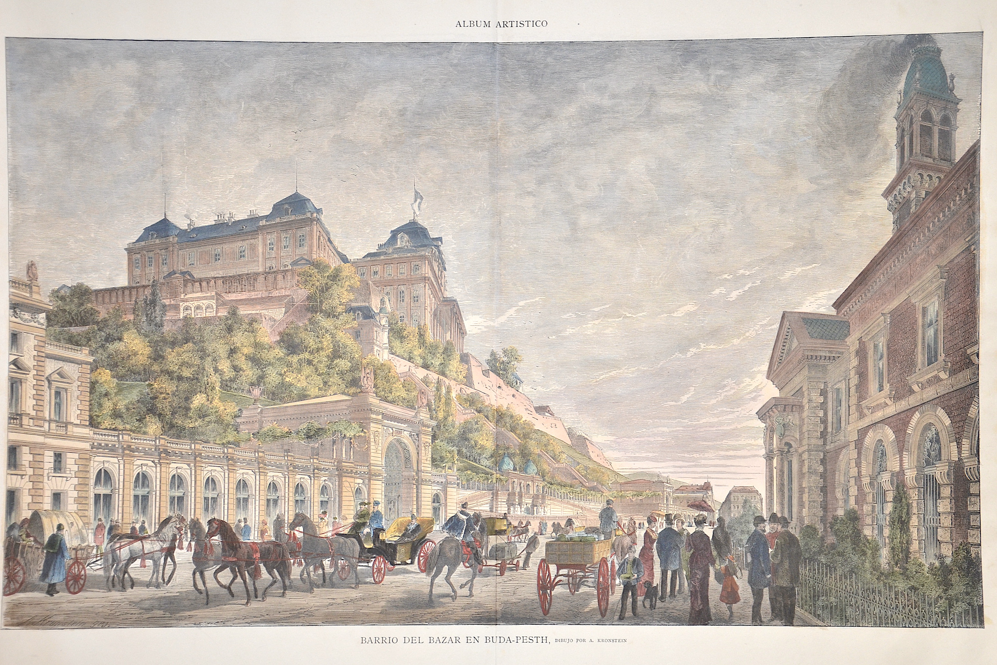 Kronstein August Stefan Barrio del Bazar en Buda-Pesth, dibujo por A. Kronstein