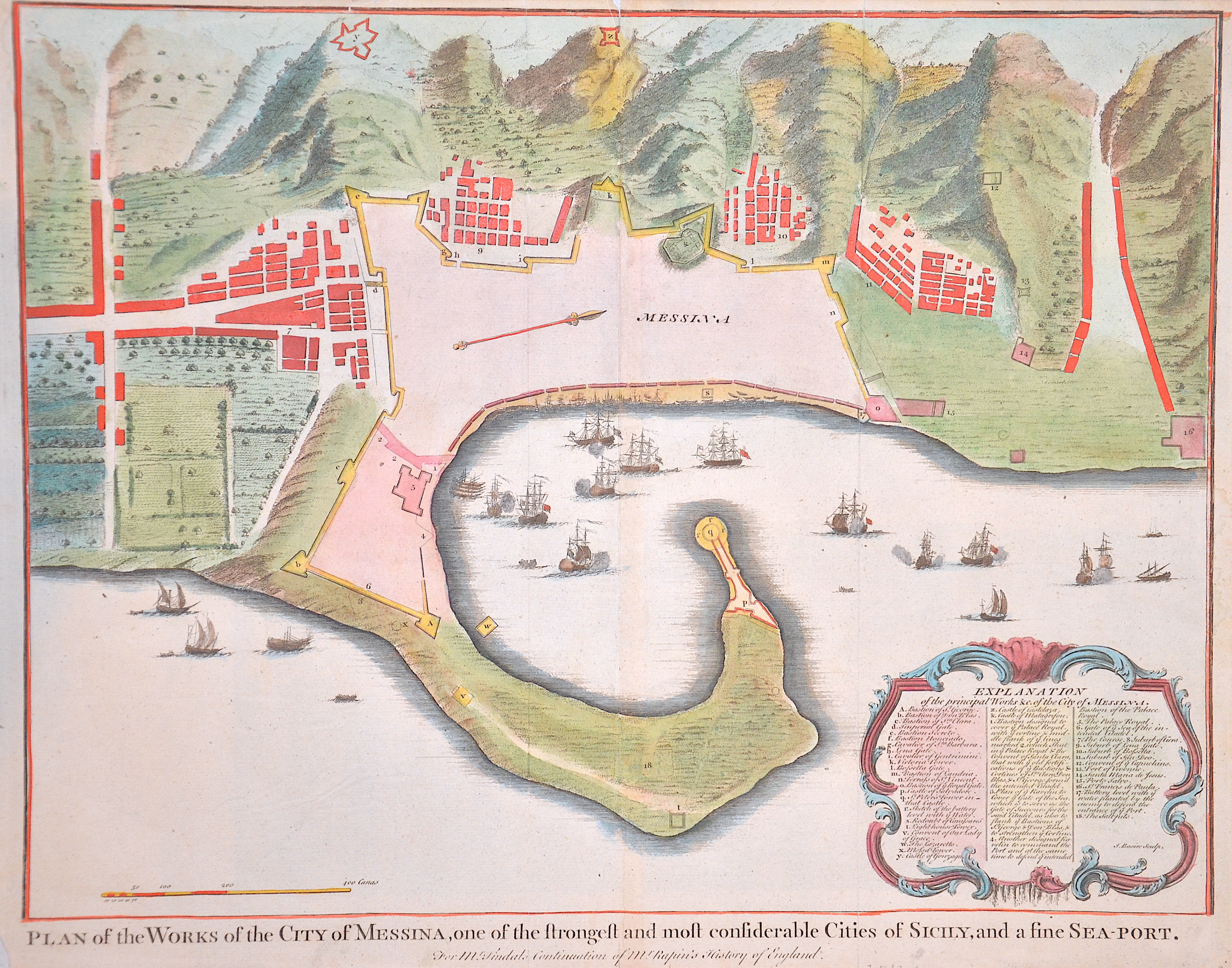 Rapin de Thoyras  Plan of the Works of the city of Messina, one of the strongest and most confiderable Cities of Sicily, and a fine sea- port