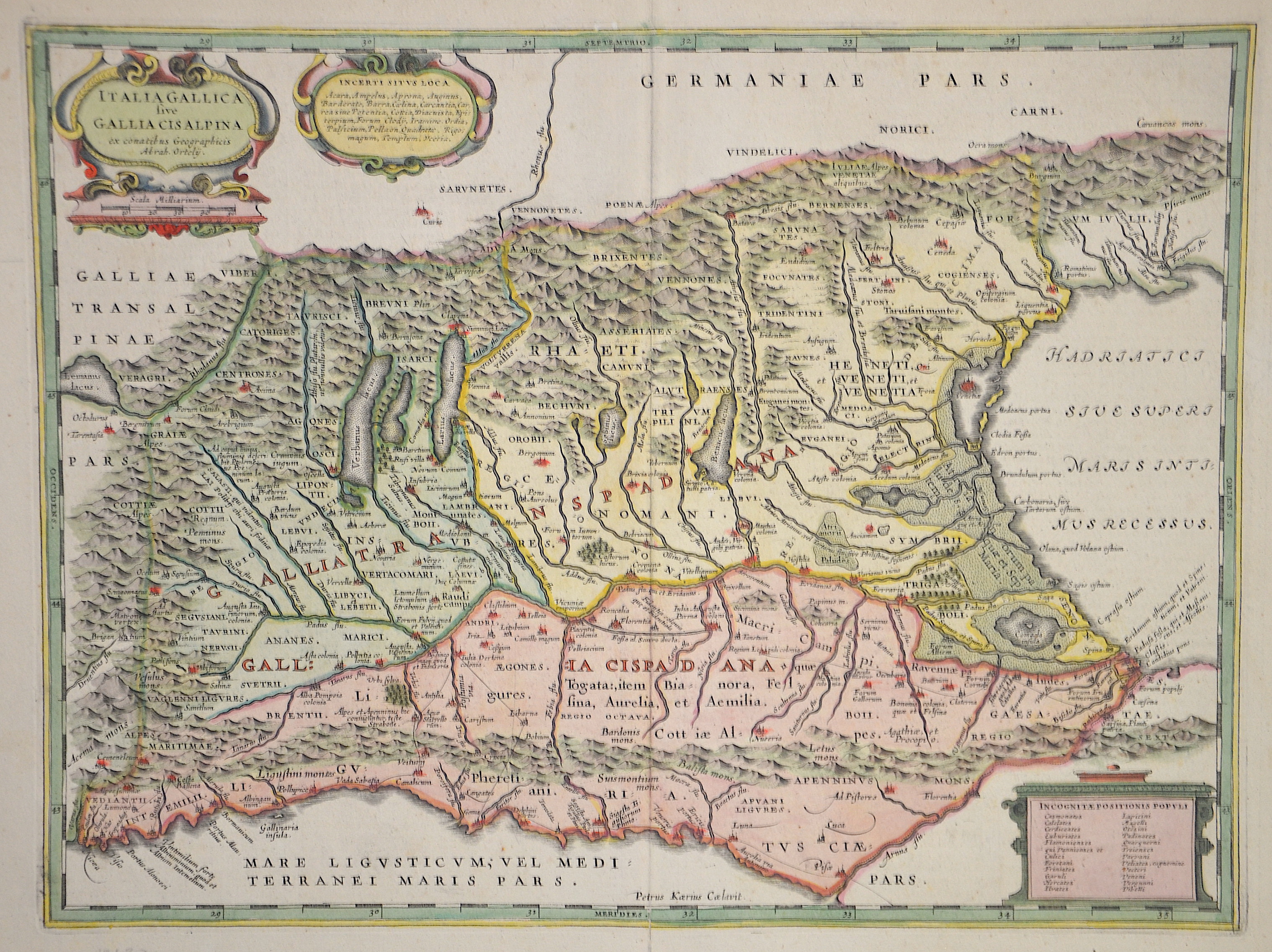 Kaerius/ Ortelius Pieter Italia Gallica sive Gallia Cisalpina ex conatibus Geographicis  Abrah. Ortelii.