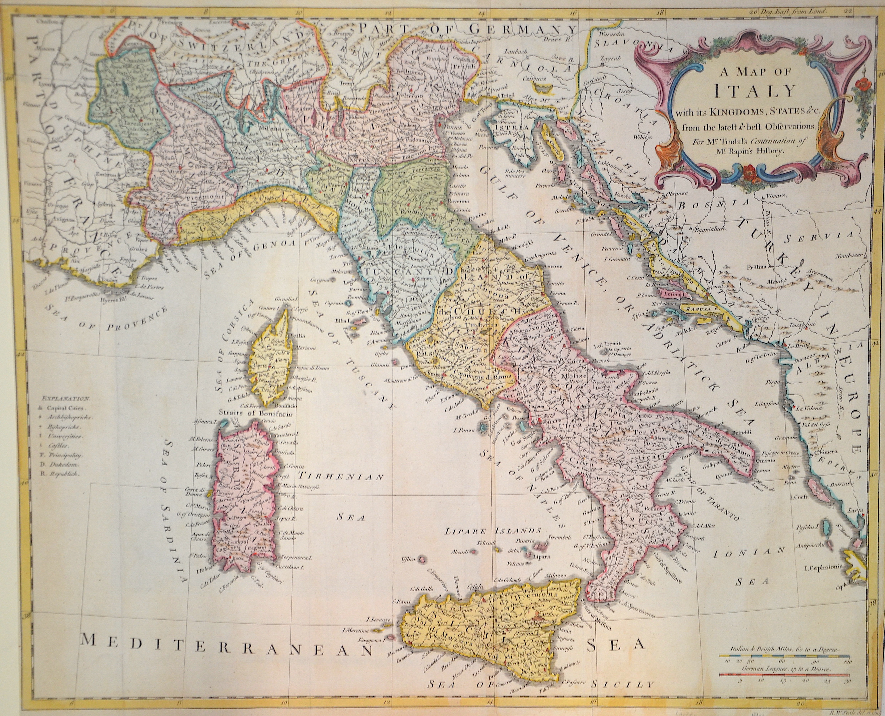 Seale  A map of Italy with ist Kingdoms, States and..  for Mr Tindal’s Continuation of Mr Rapins History.
