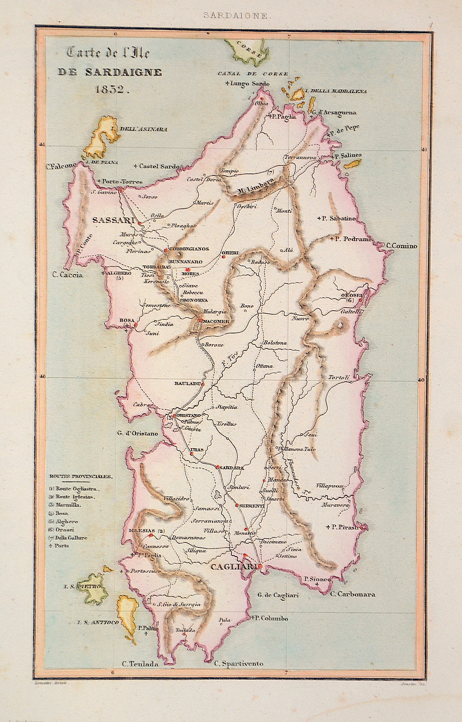 Lemaitre  Carte de l’Ile de Sardaigne 1832.