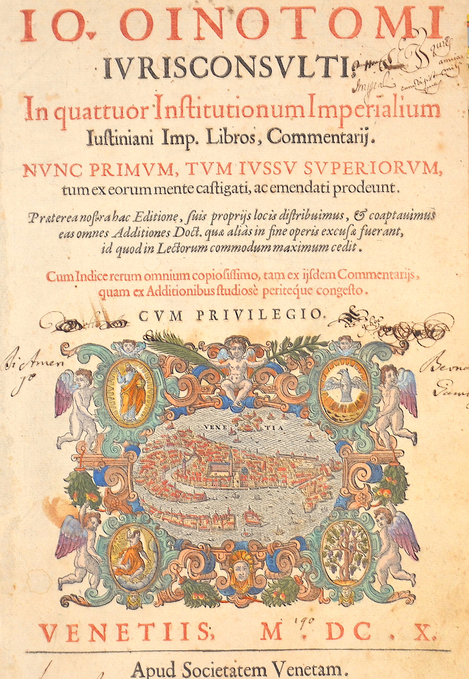 Schneidewein Johann Io. Oinotomi iurisconsulti n quattuor, Institutionum Imperialium Iustiniani Imp. Libros, Commentarij.
