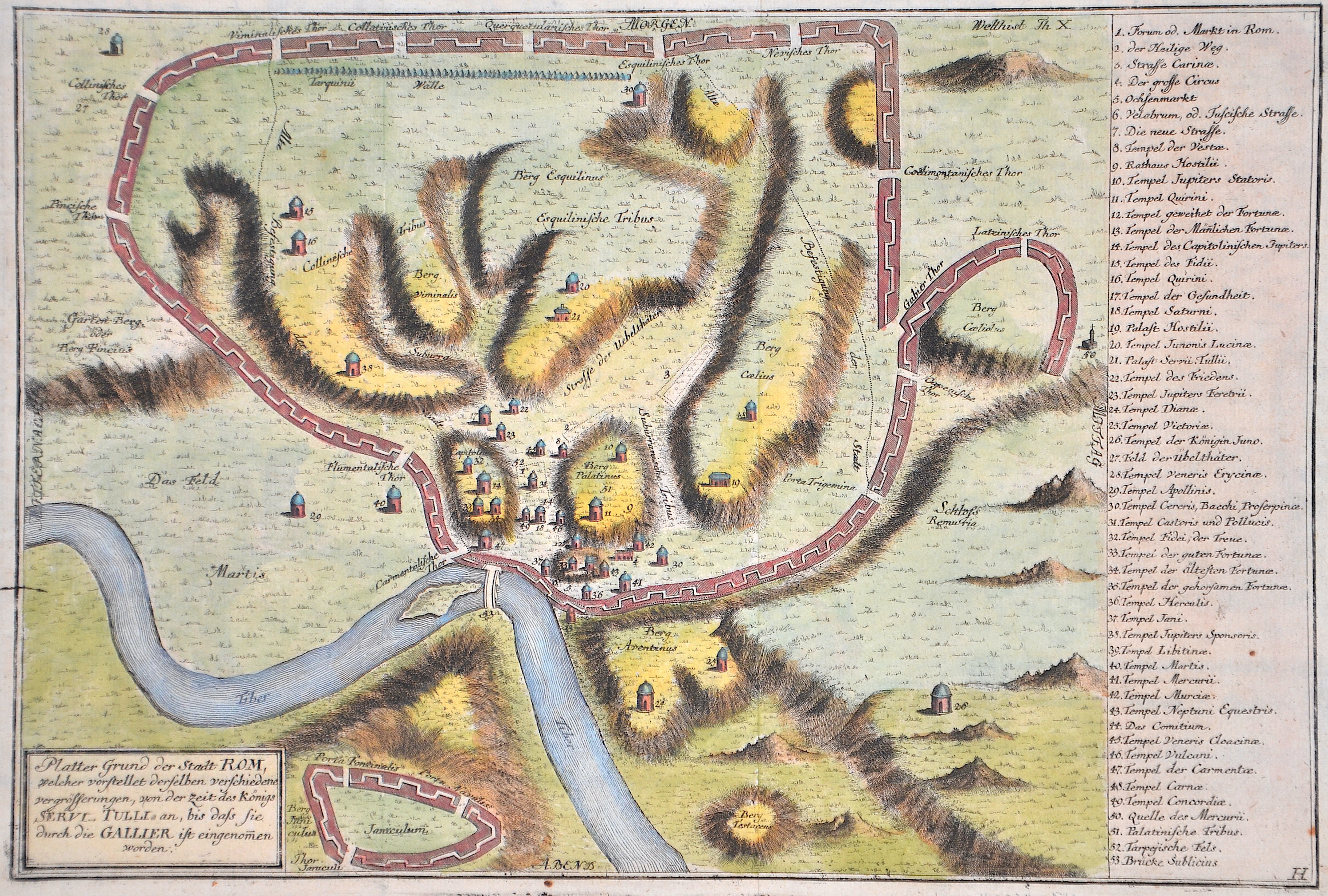 Anonymus Platter Grund der Stadt Rom, welcher vorstellet derselben verschiedene vergrösserungen, von der zeit des Königs Servi. Tulli an,..