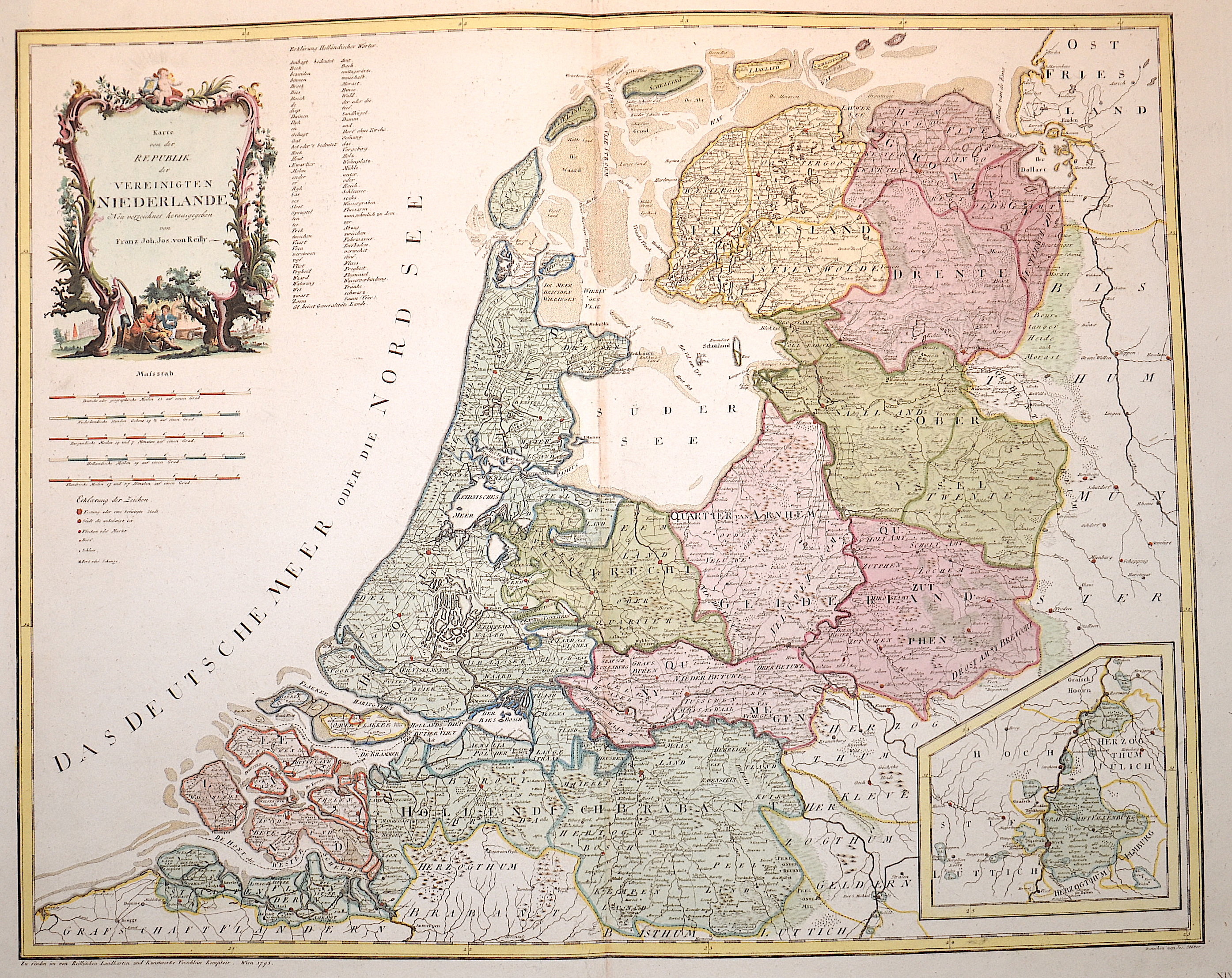 Reilly Franz Johann Joseph Karte von der Republik der Vereinigten Niederlande. Neu verzeichnet herausgegeben