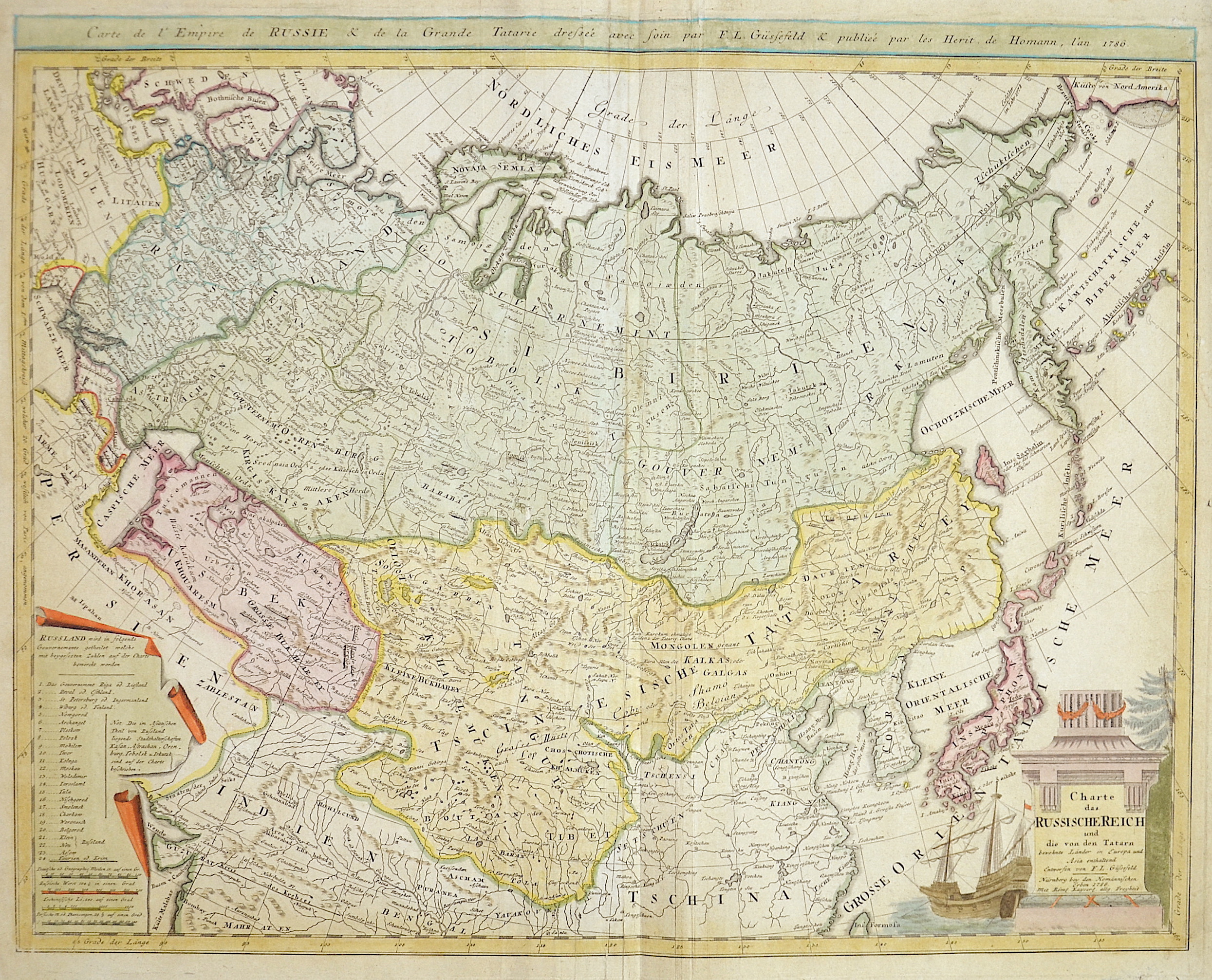 Homann / Güssefeld  Charte das Russische Reich und die von den Tartarn bewohnte Länder in Europa und Asia enthaltend entworfen von F.L. Güssefeld