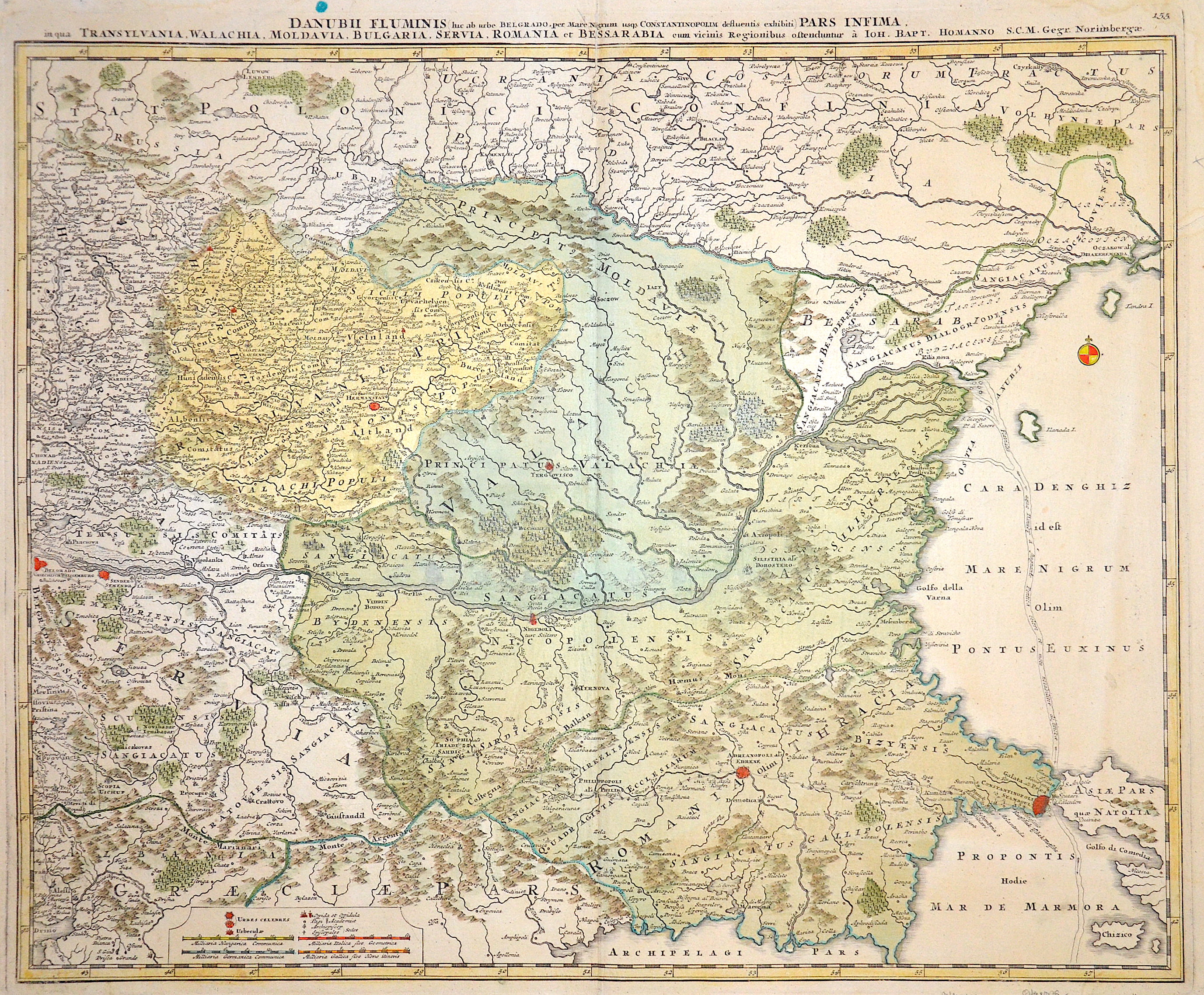 Homann Johann Babtiste Danubii Fluminis pars infima, in qua Transyvania, Wallachia, Moldavia, Bulgari, Servia, Romania et Bessarabia