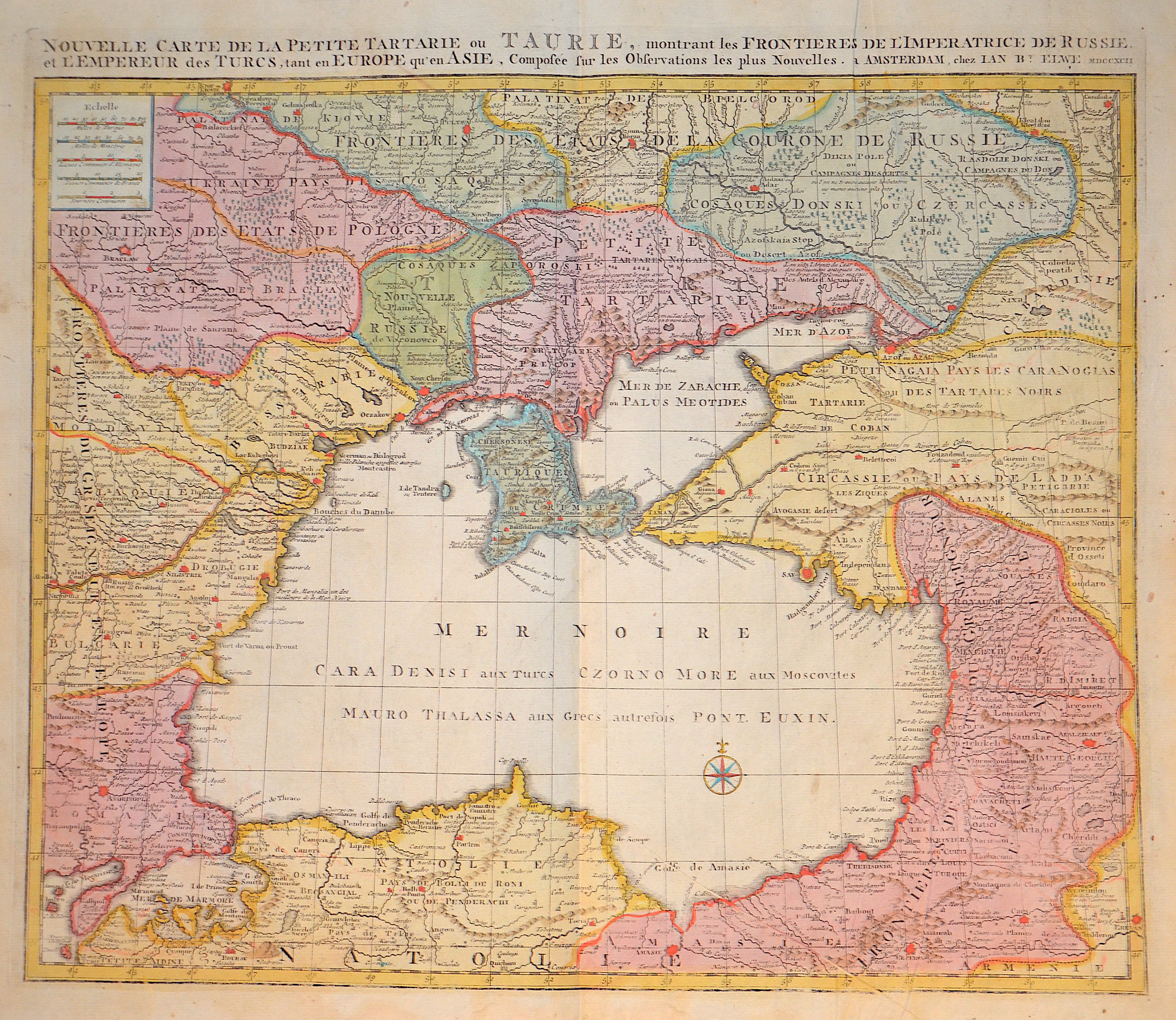Elwe Jan Barend Nouvelle Carte de la petite Tartarie ou Turie , montrant les frontières de l´imperatrice de Russie…