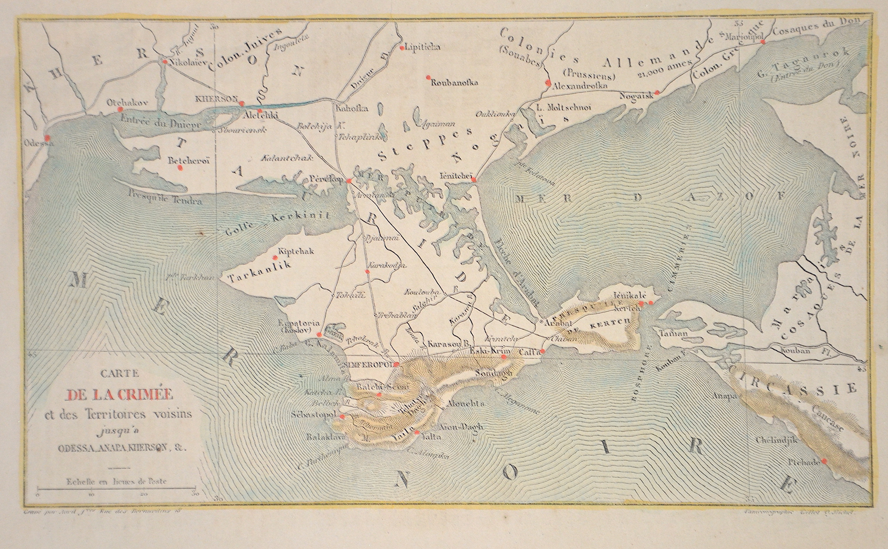 Gillet  Carte de la Crimee et des Territoires voisins jusqu’a Odessa, Anapa, Kherson,